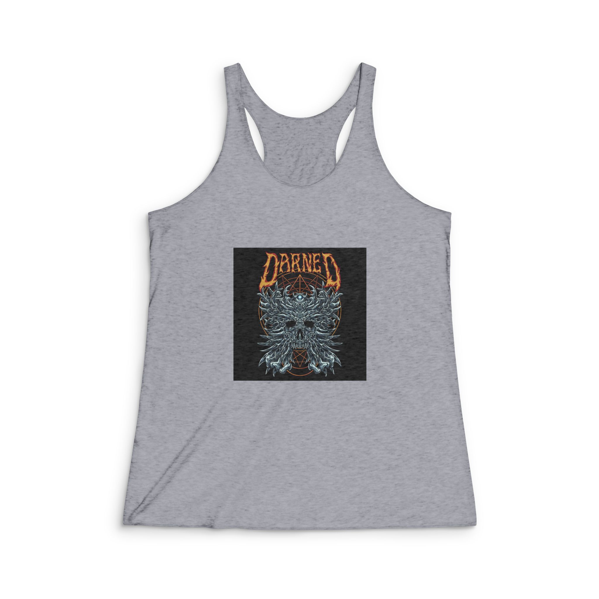Horned Skull With Text Illustration Womens Tri Blend Racerback Tank - Image 4