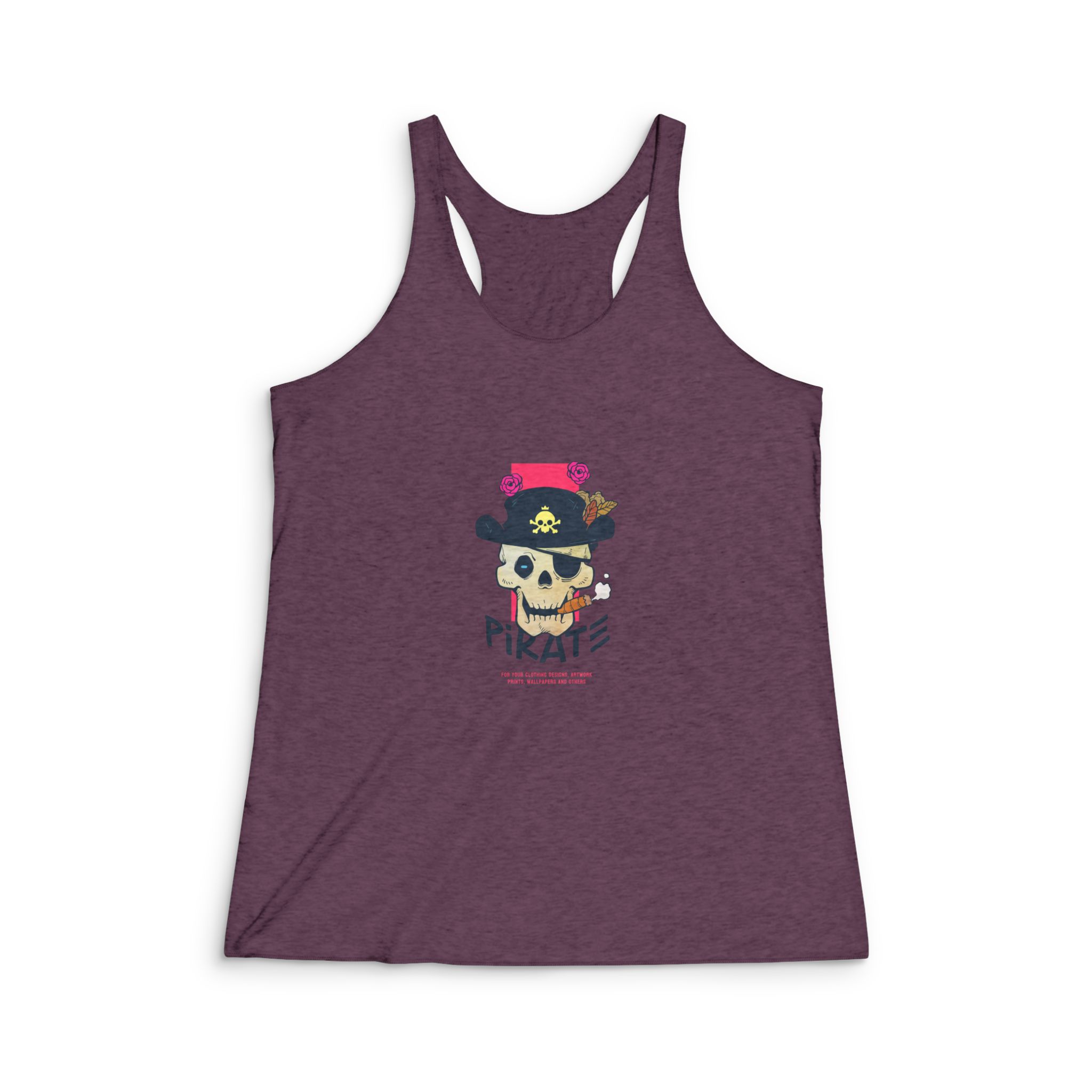 Hand Drawn Skull Pirate Illustration Printable Womens Tri Blend Racerback Tank - Image 5