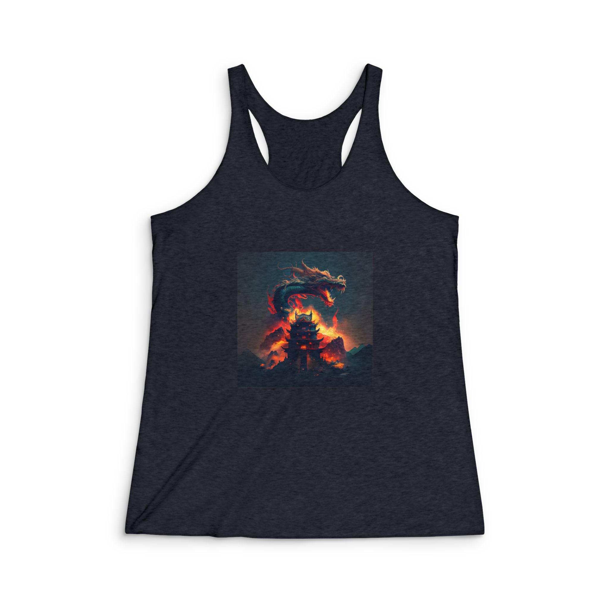 Estilo Arte Avalancha Dragon Largo Volando Generativo Ai Womens Tri Blend Racerback Tank - Image 2