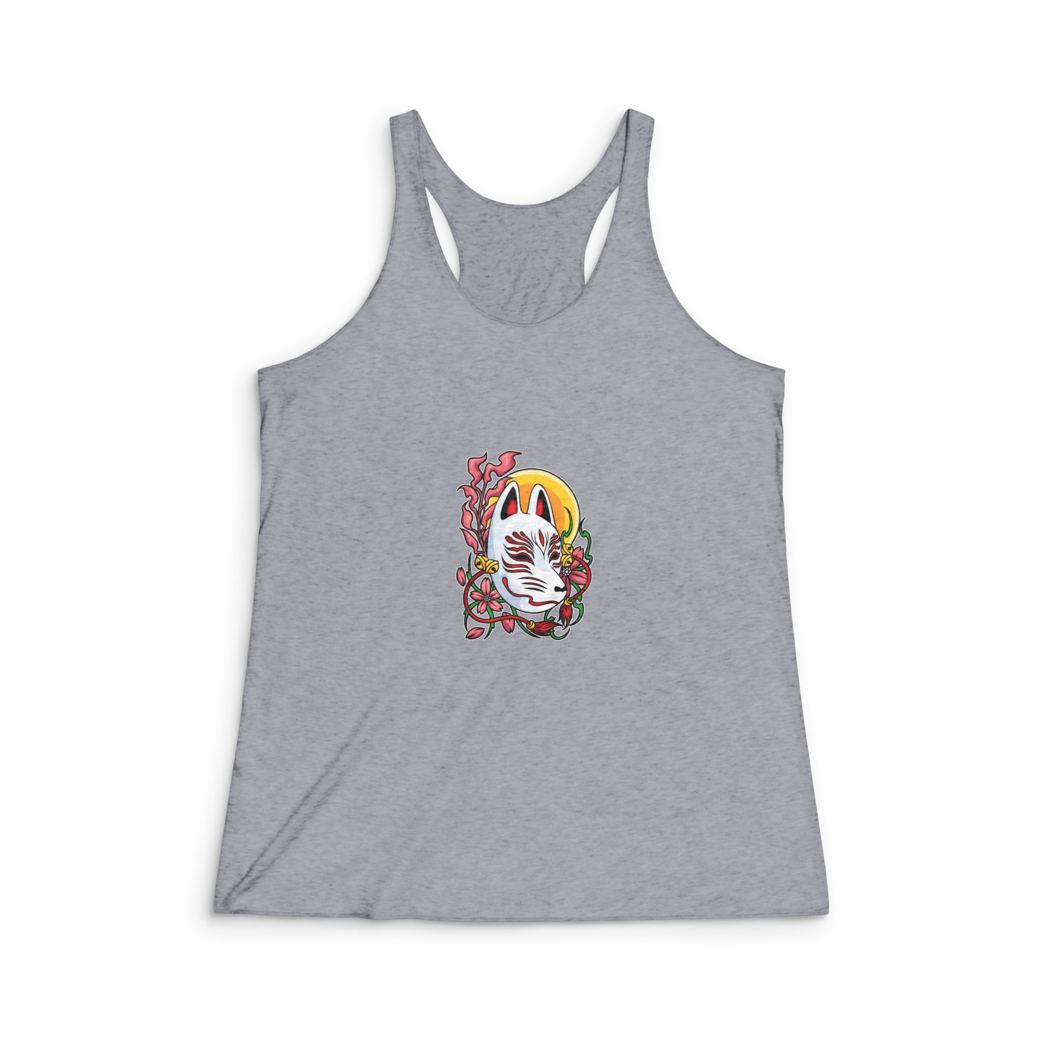 Kitsune Japanese Doll Illustration Womens Tri Blend Racerback Tank - Image 4