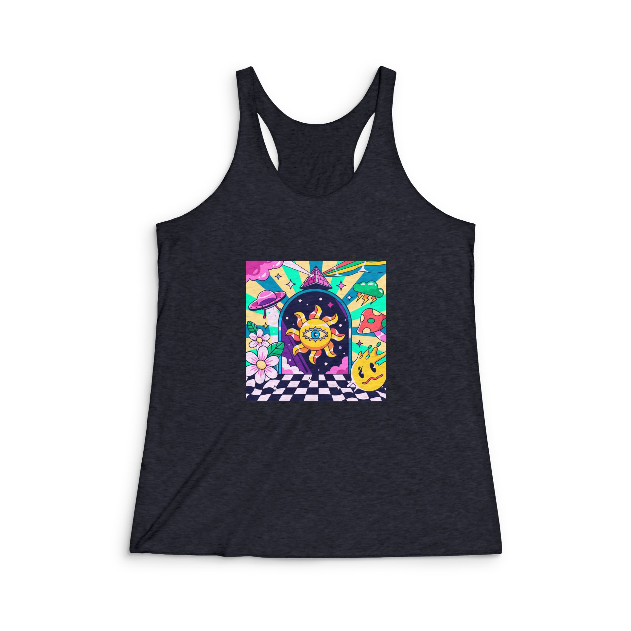 Hand Drawn Psychedelic Illustration Womens Tri Blend Racerback Tank - Image 2