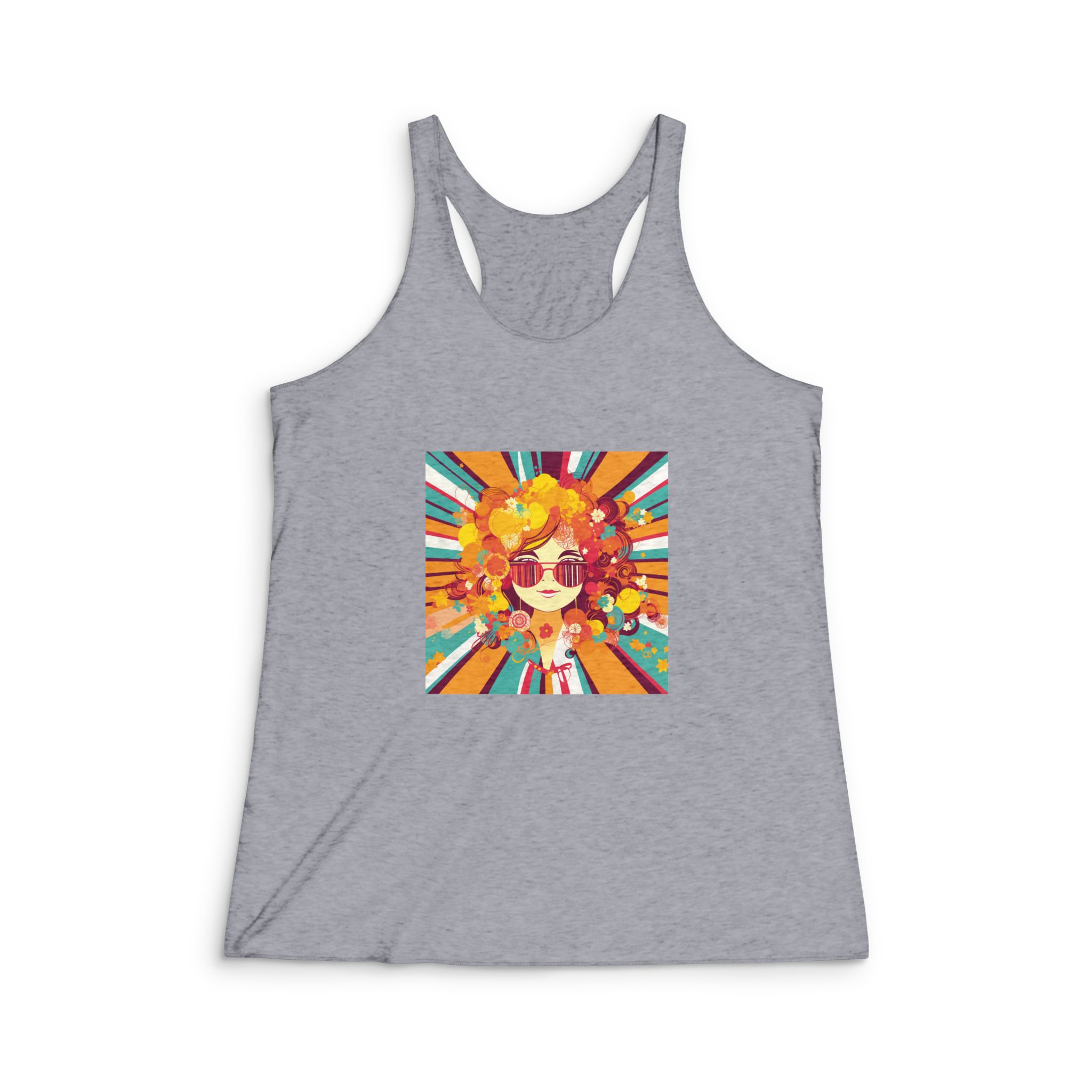 Cartoon Hippie 80s Seamless Miami Vibe Pop Art Deco V6 Womens Tri Blend Racerback Tank - Image 4