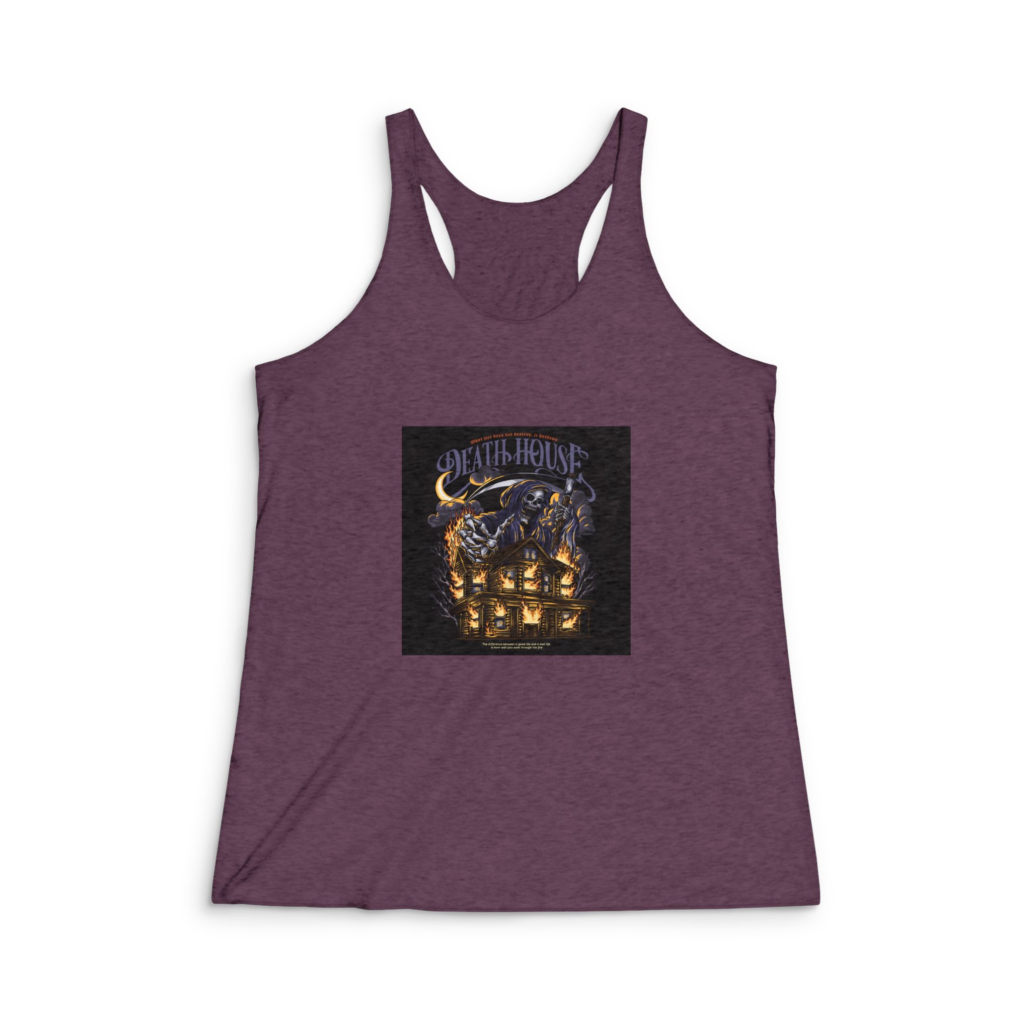 Grim Reaper Death House With Text Illustration Womens Tri Blend Racerback Tank - Image 5