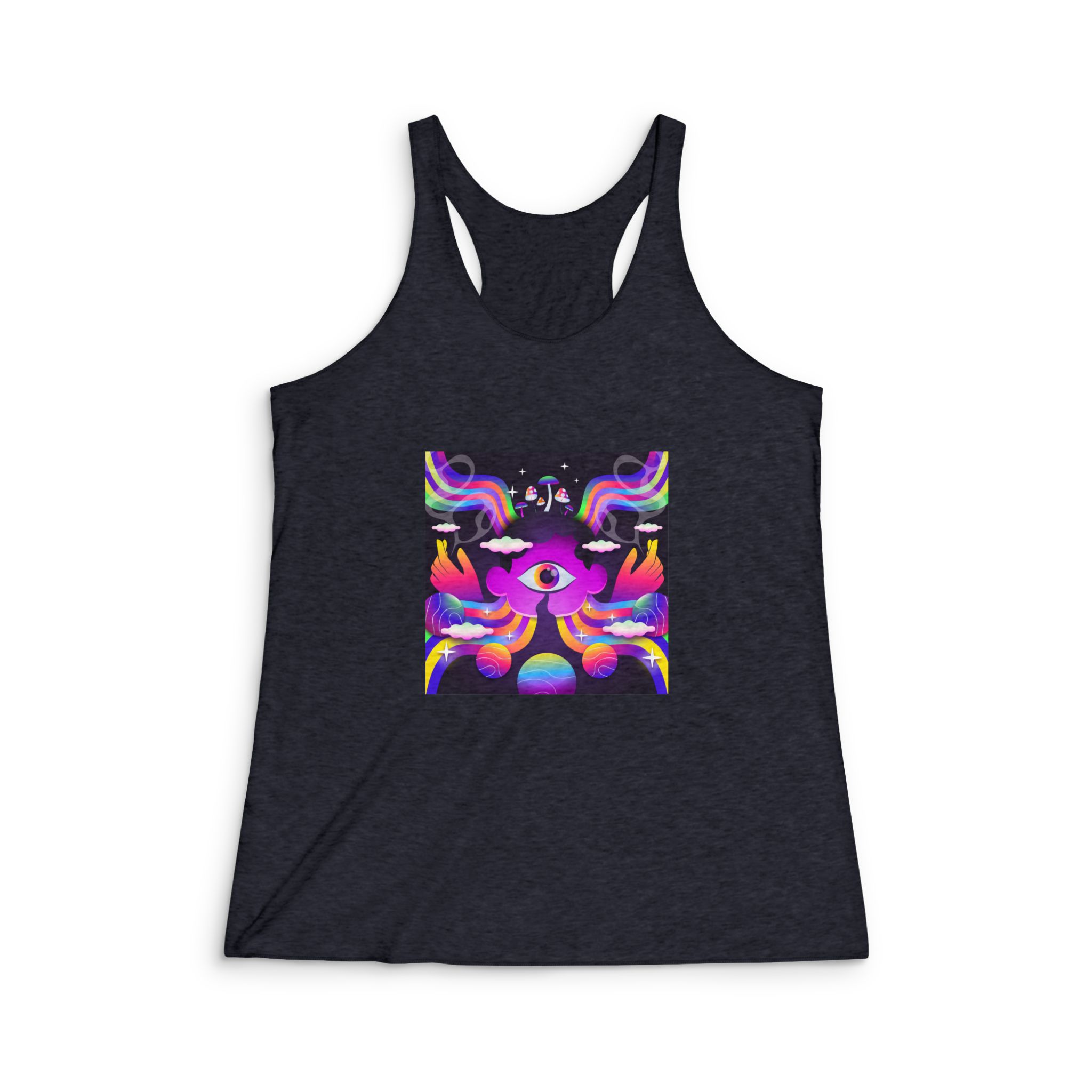 Gradient Psychedelic Illustration Womens Tri Blend Racerback Tank - Image 2