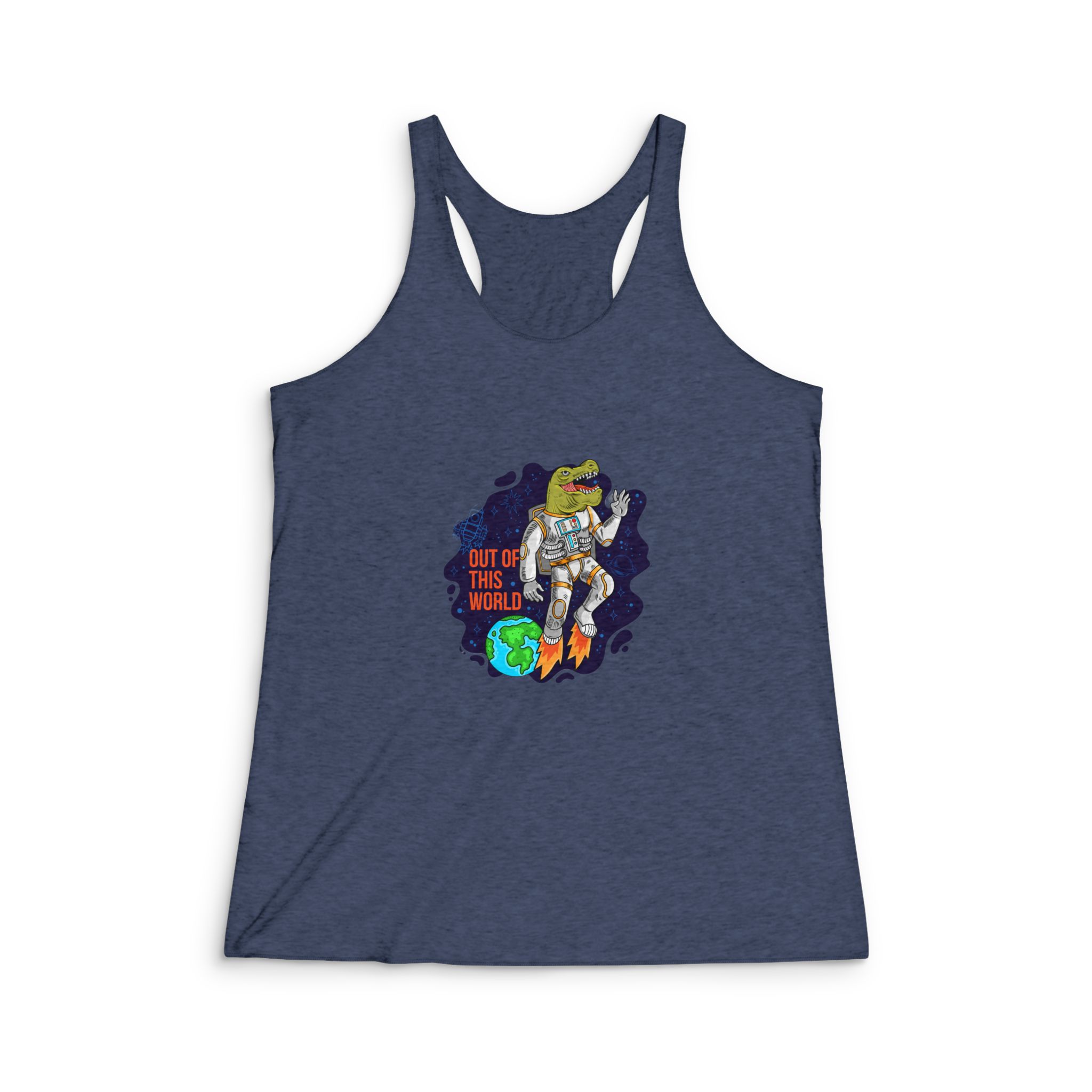 Cool Dude In Space Suit Astronaut Dino T Rex Womens Tri Blend Racerback Tank - Image 3