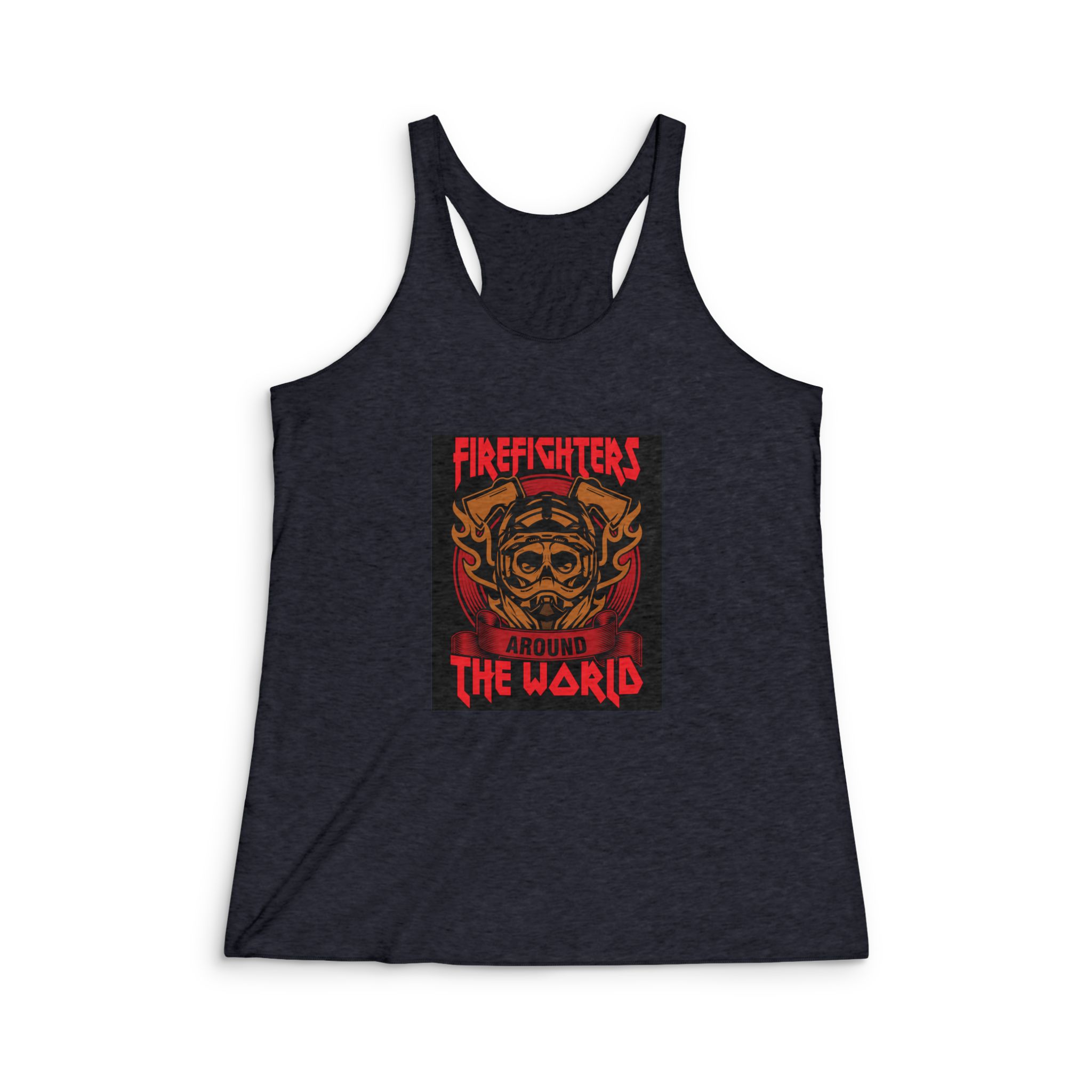 Firefighter Around the World Womens Tri Blend Racerback Tank - Image 2
