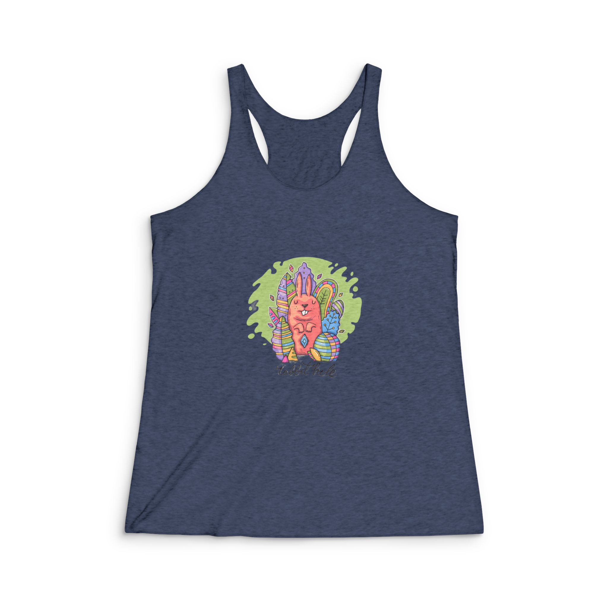 Cute Rabbit Among Decorative Leaves Womens Tri Blend Racerback Tank - Image 3