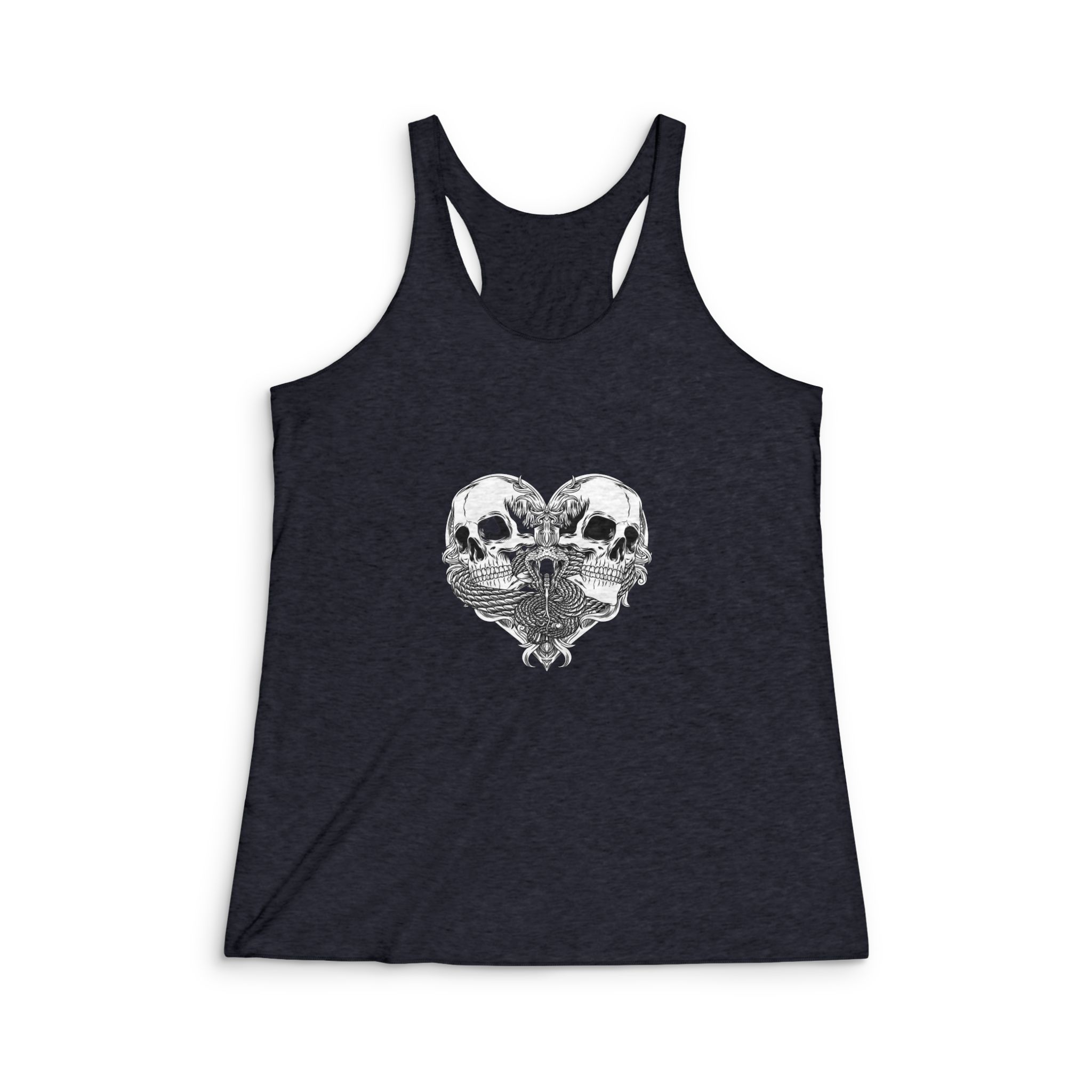 Heart Black White Illustration Womens Tri Blend Racerback Tank - Image 2