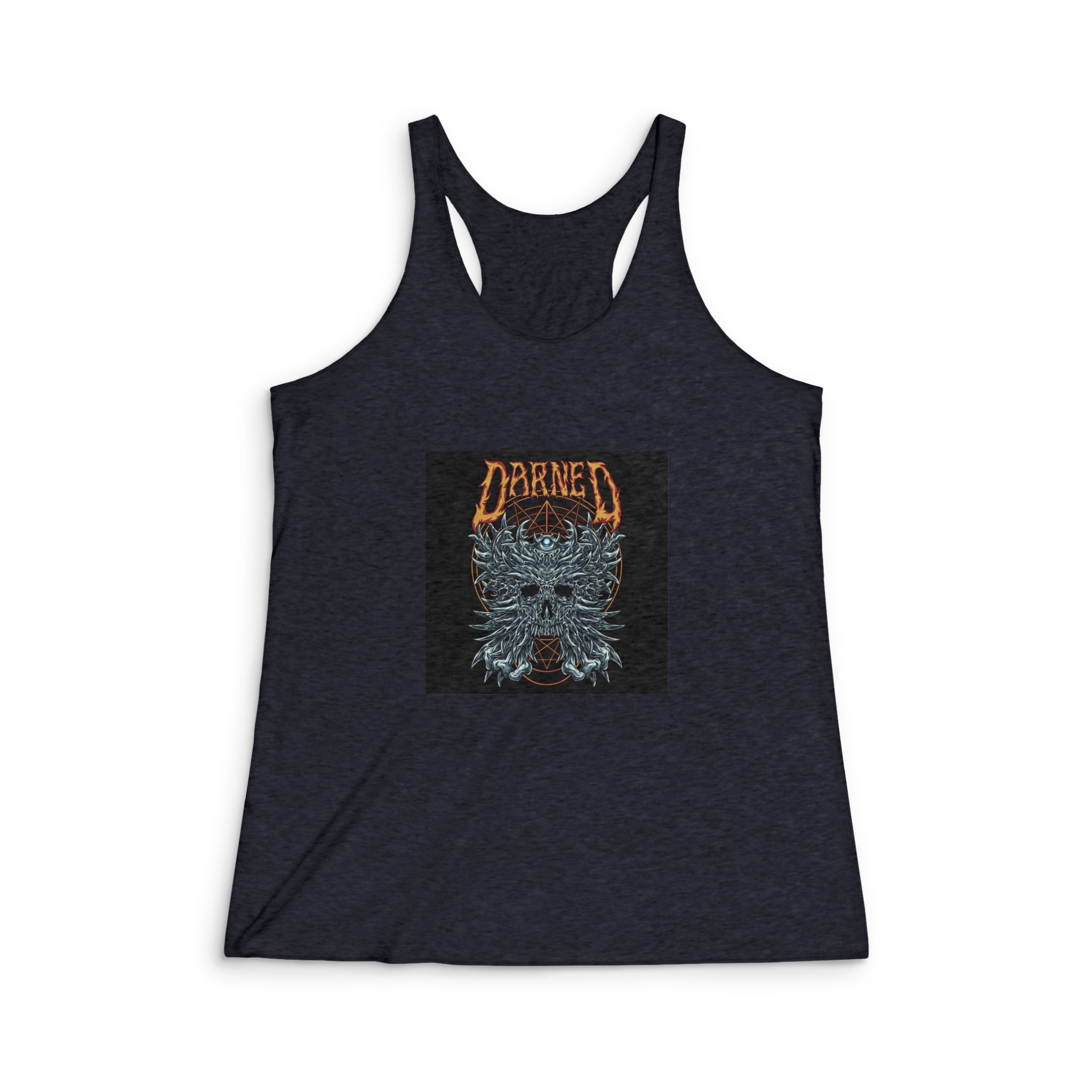 Horned Skull With Text Illustration Womens Tri Blend Racerback Tank - Image 2