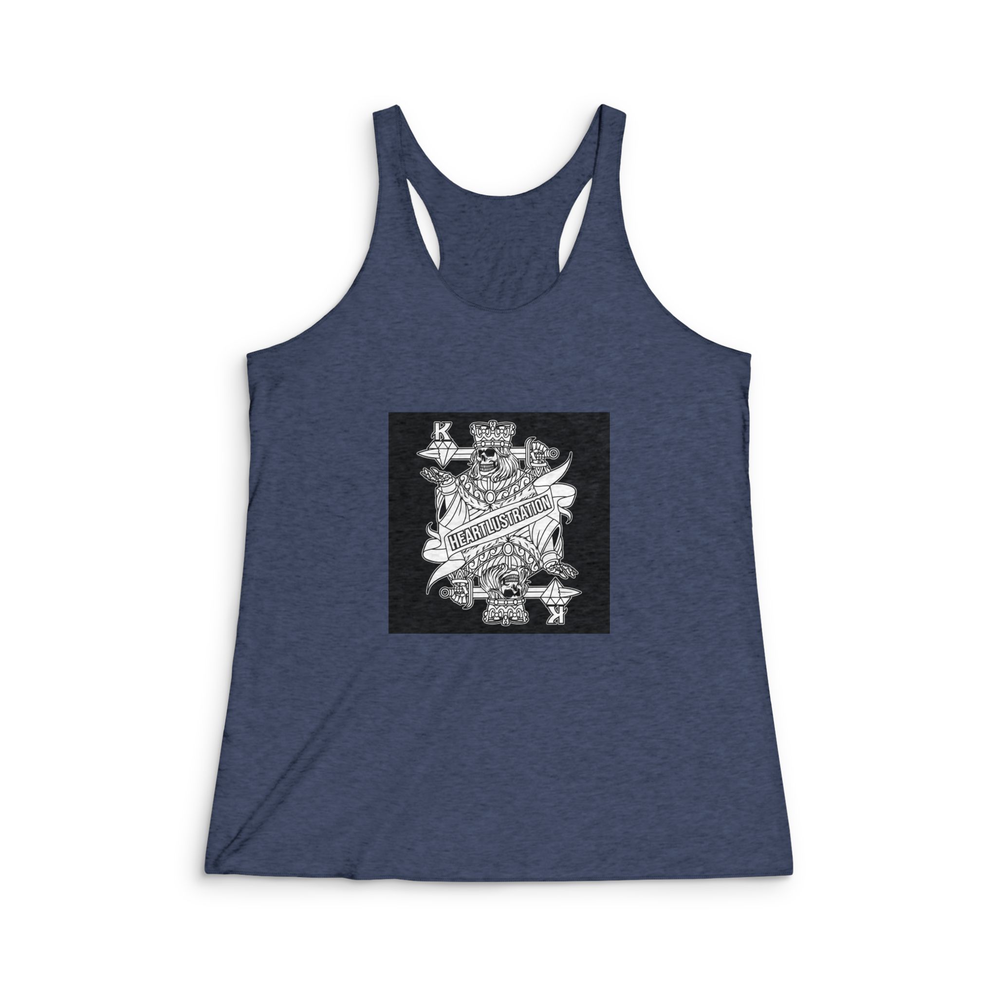 King Card Black White Illustration Womens Tri Blend Racerback Tank - Image 3