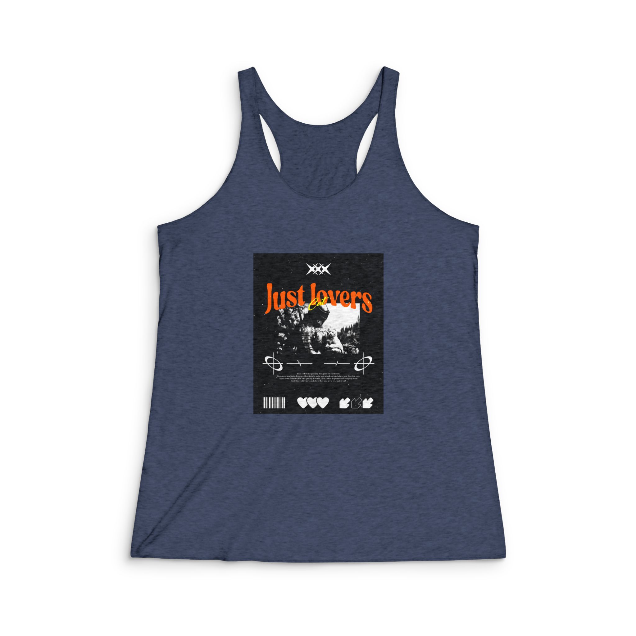 Just Lovers Cat Tshirt Design Womens Tri Blend Racerback Tank - Image 3