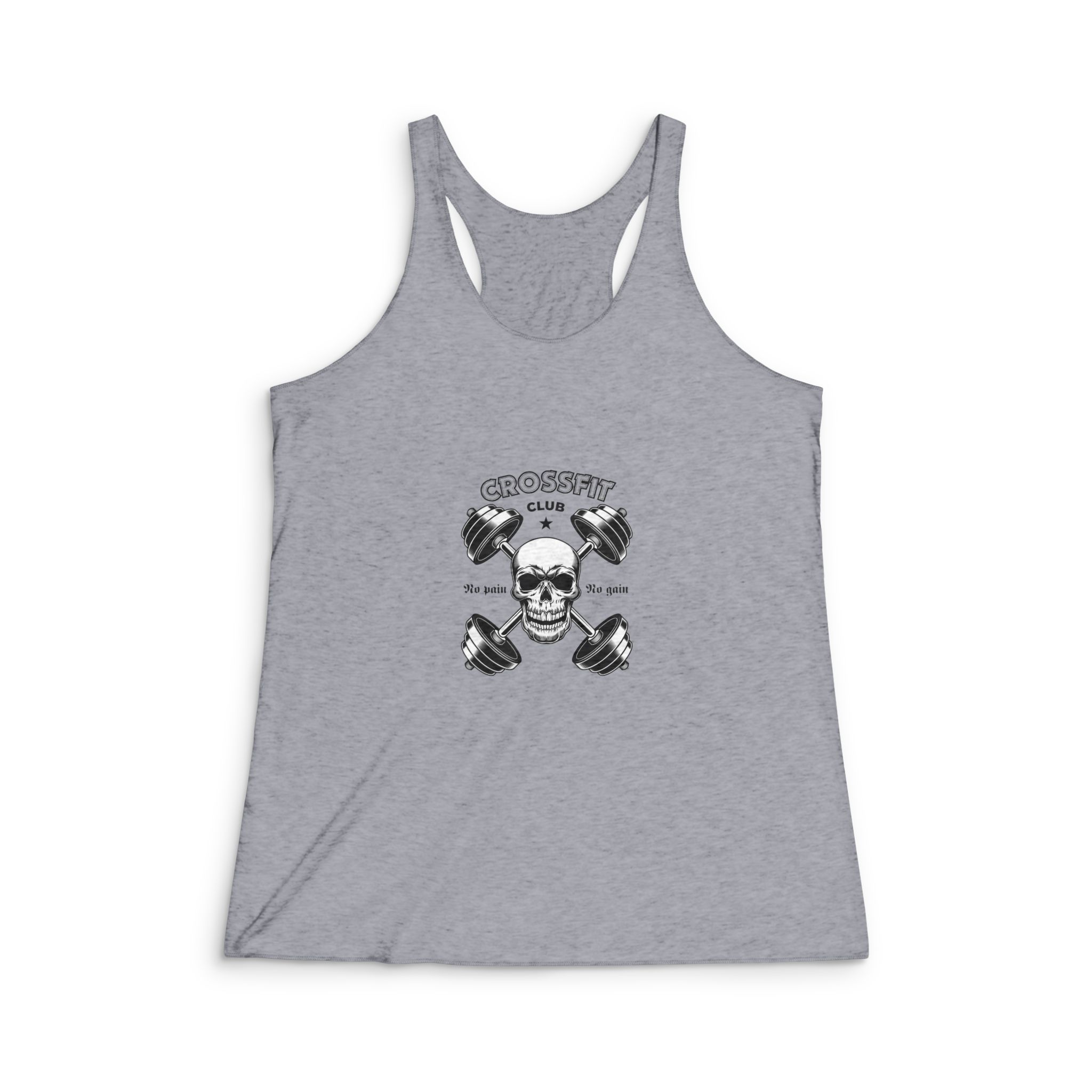Hard Athletic Gym Crossfit Vintage Emblem Bodybuilder Skull With Barbells Womens Tri Blend Racerback Tank - Image 4