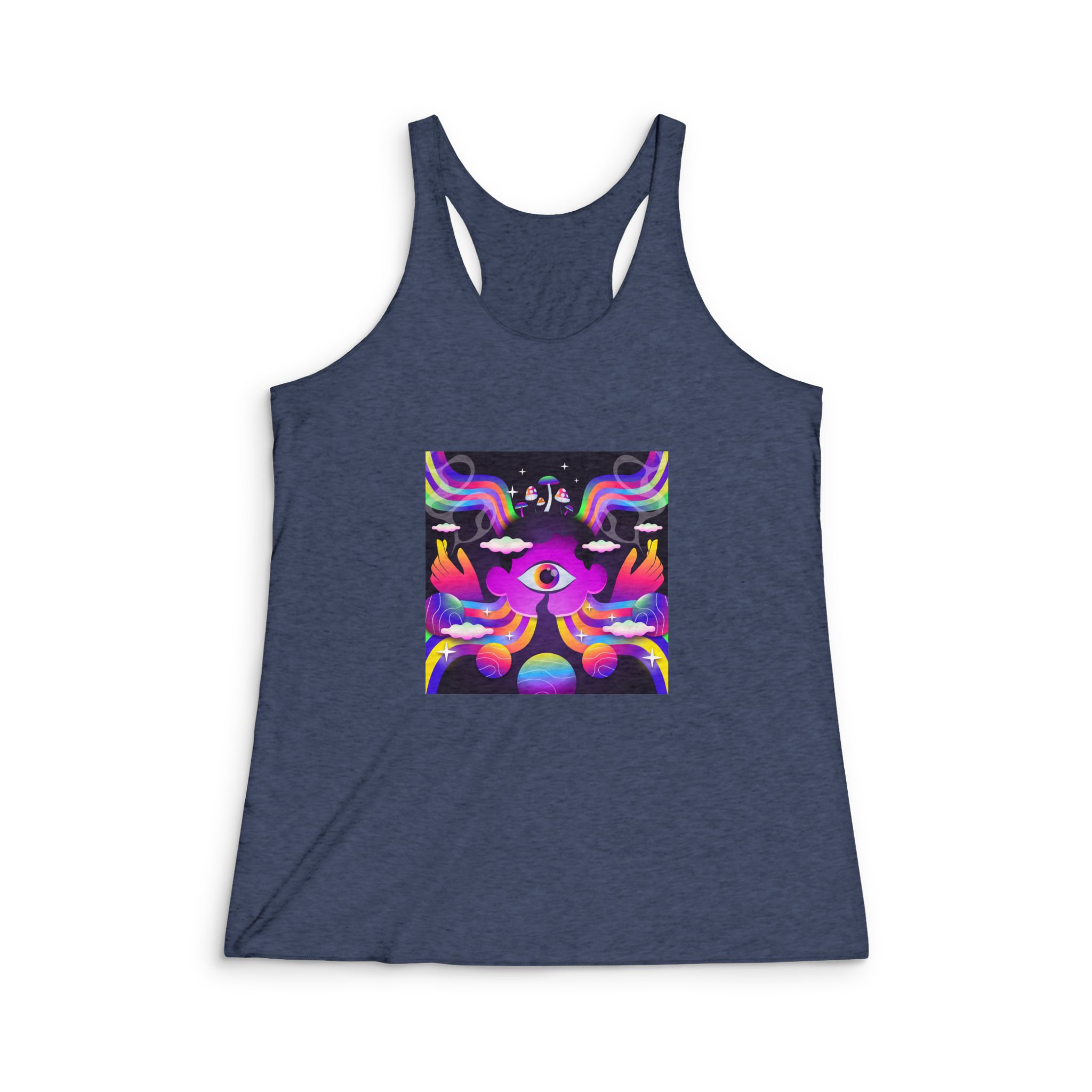 Gradient Psychedelic Illustration Womens Tri Blend Racerback Tank - Image 3