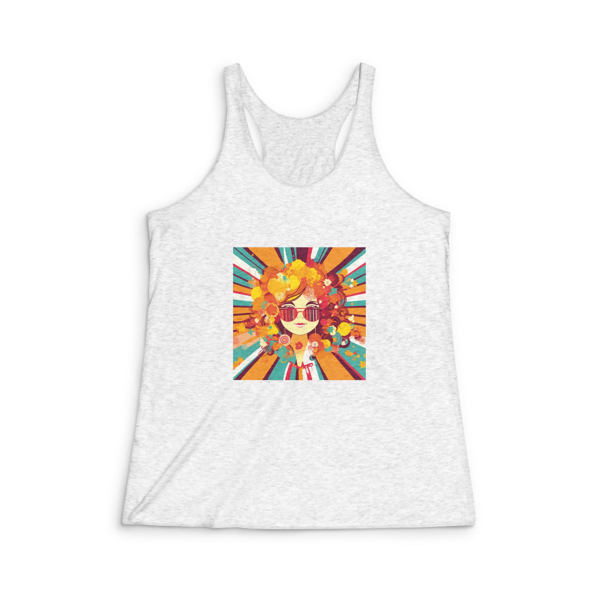 Cartoon Hippie 80s Seamless Miami Vibe Pop Art Deco V6 Womens Tri Blend Racerback Tank