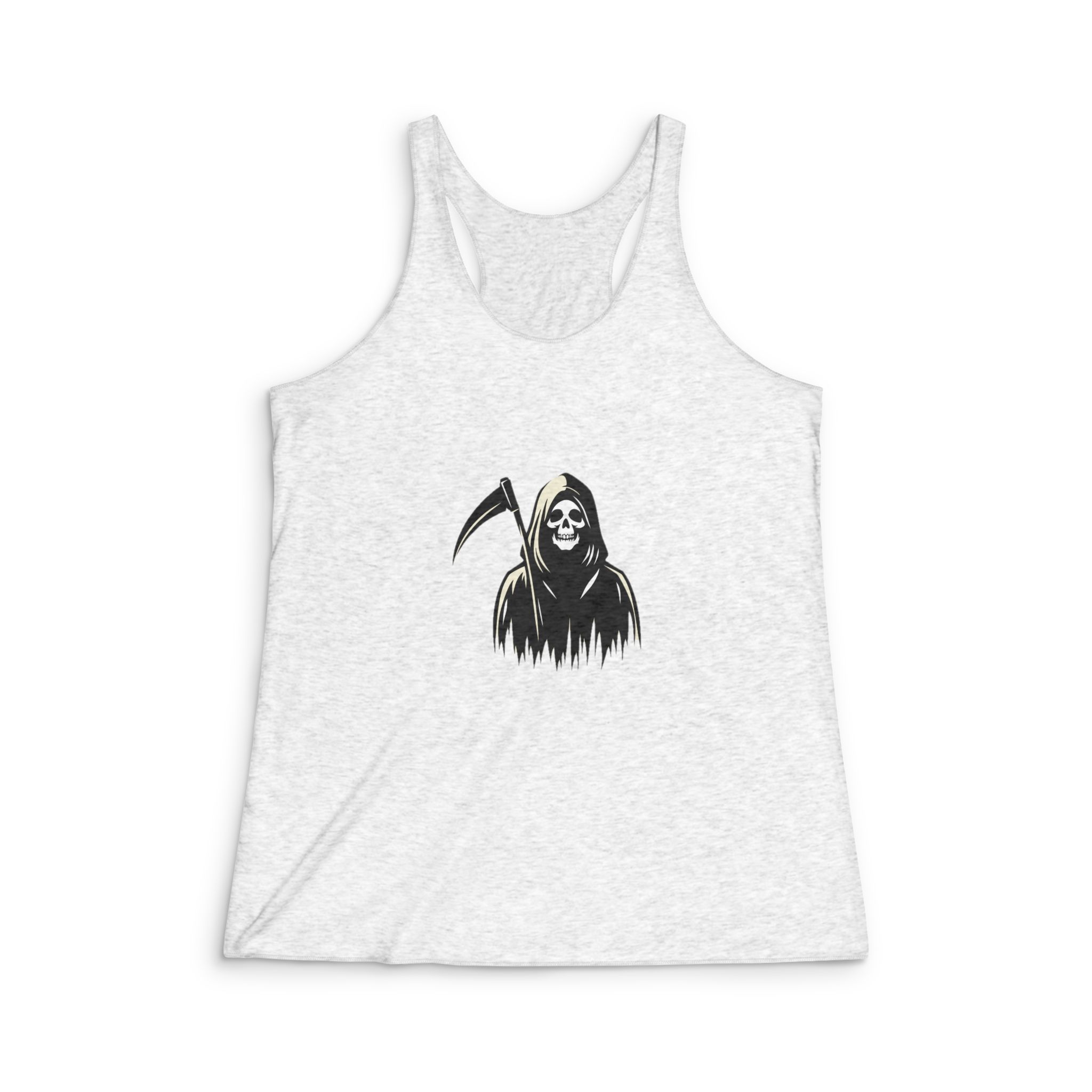 Grim Reaper Black White Silhouette (3) Womens Tri Blend Racerback Tank
