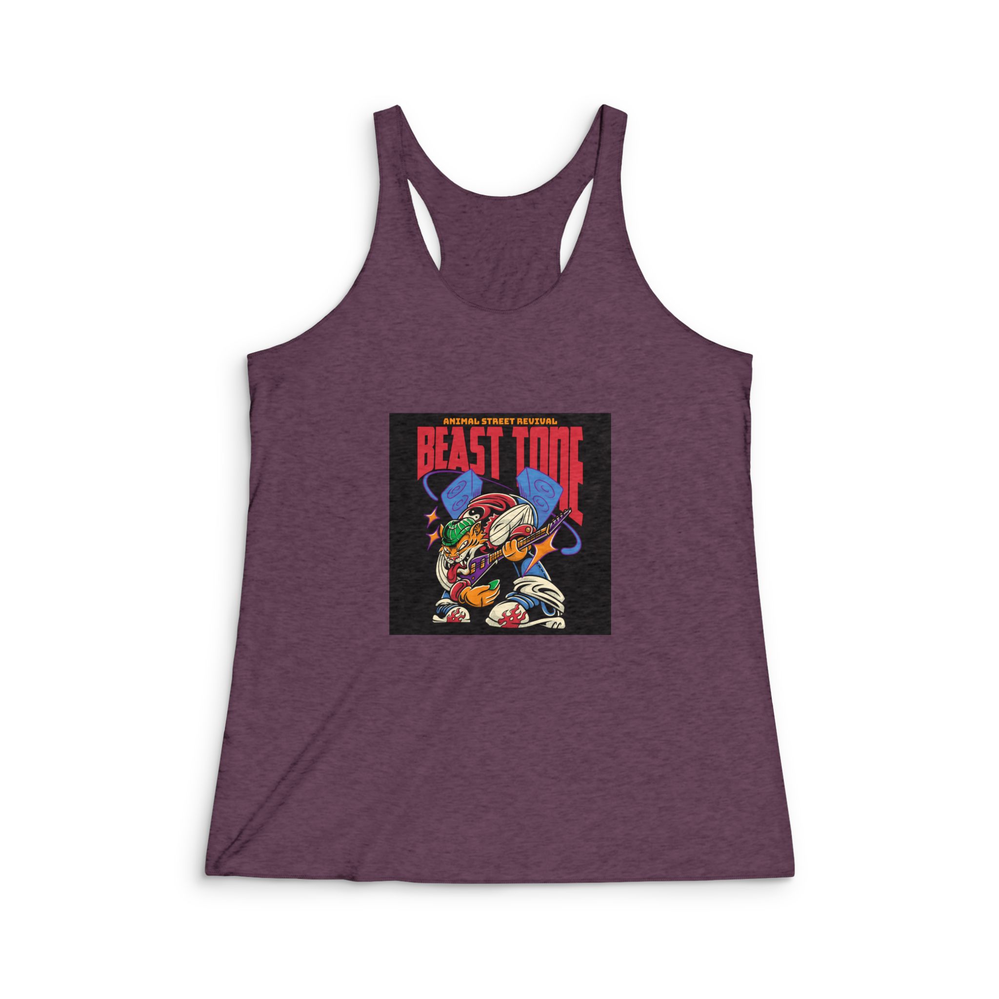 Guitarist Tiger Streetwear Cartoon Illustration Womens Tri Blend Racerback Tank - Image 5