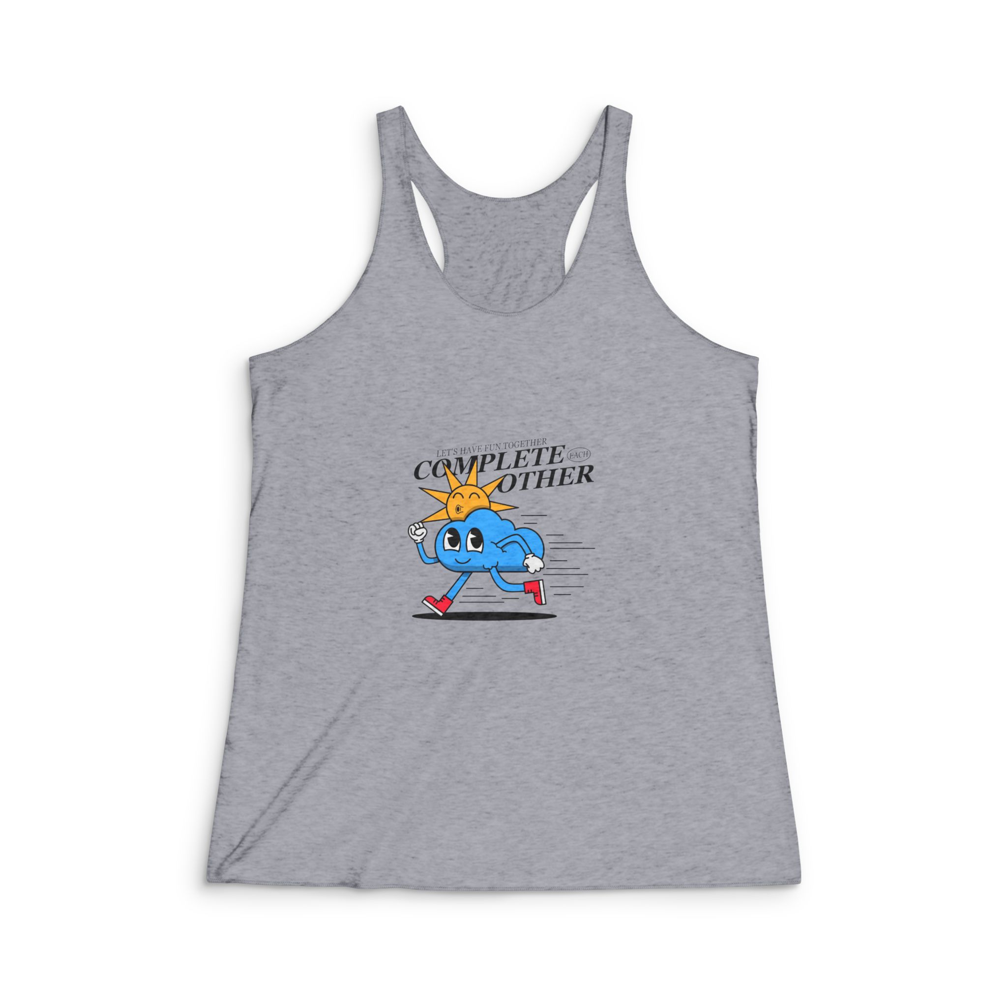 Hand Drawn Illustration Friendly Sun Clouds Womens Tri Blend Racerback Tank - Image 4