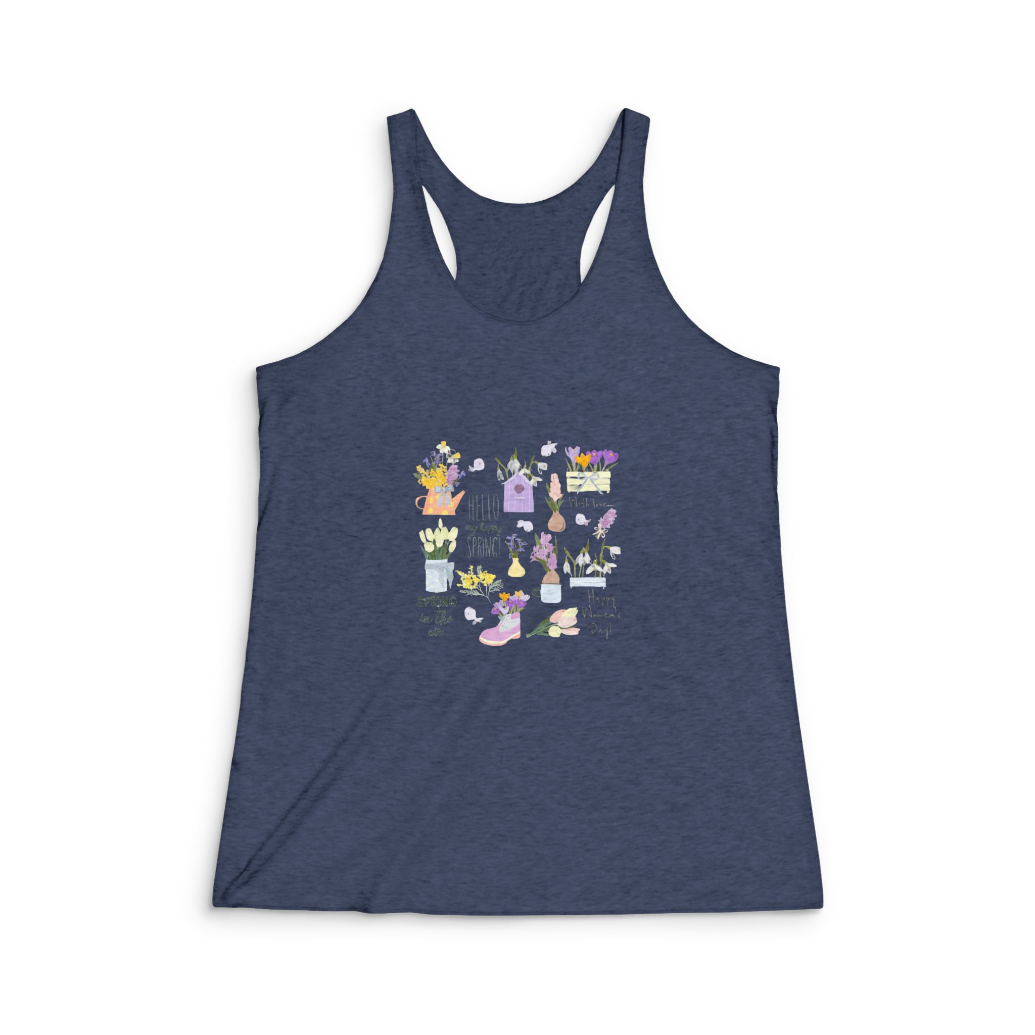Hello My Happy Spring Womens Tri Blend Racerback Tank - Image 3