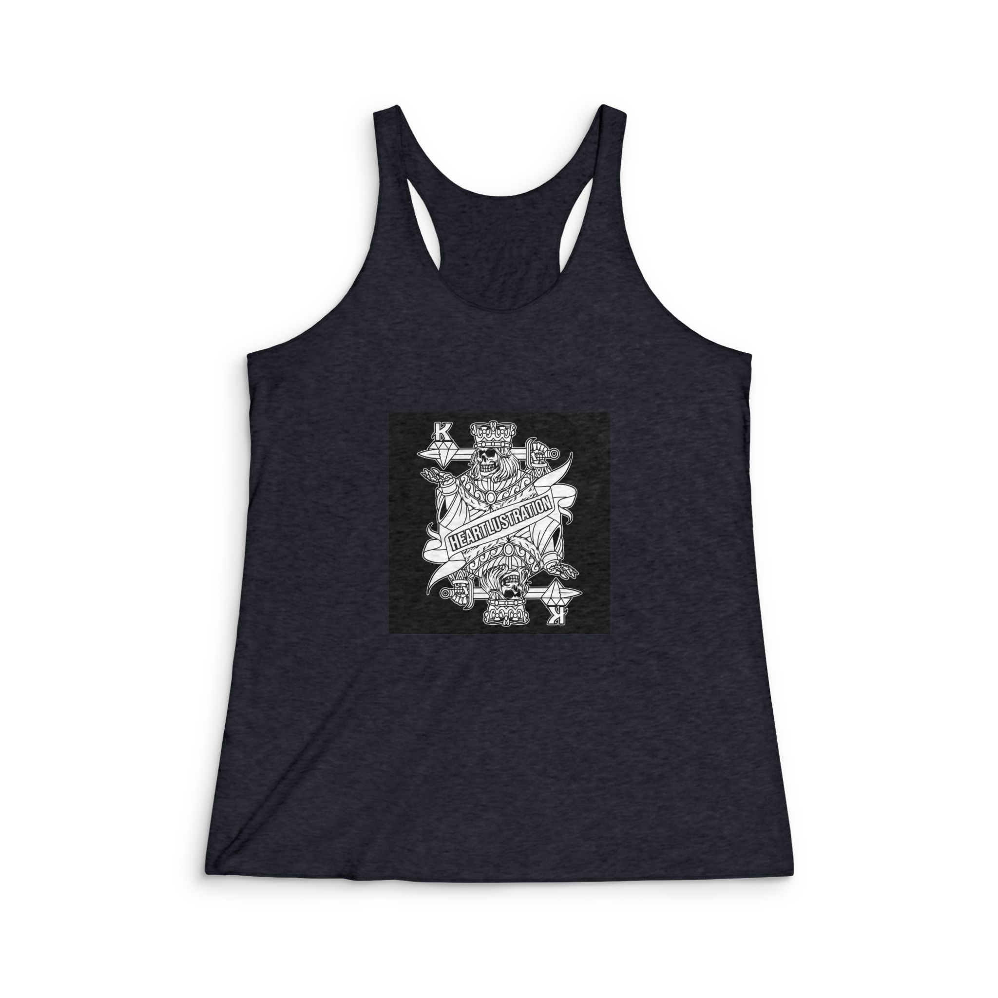 King Card Black White Illustration Womens Tri Blend Racerback Tank - Image 2