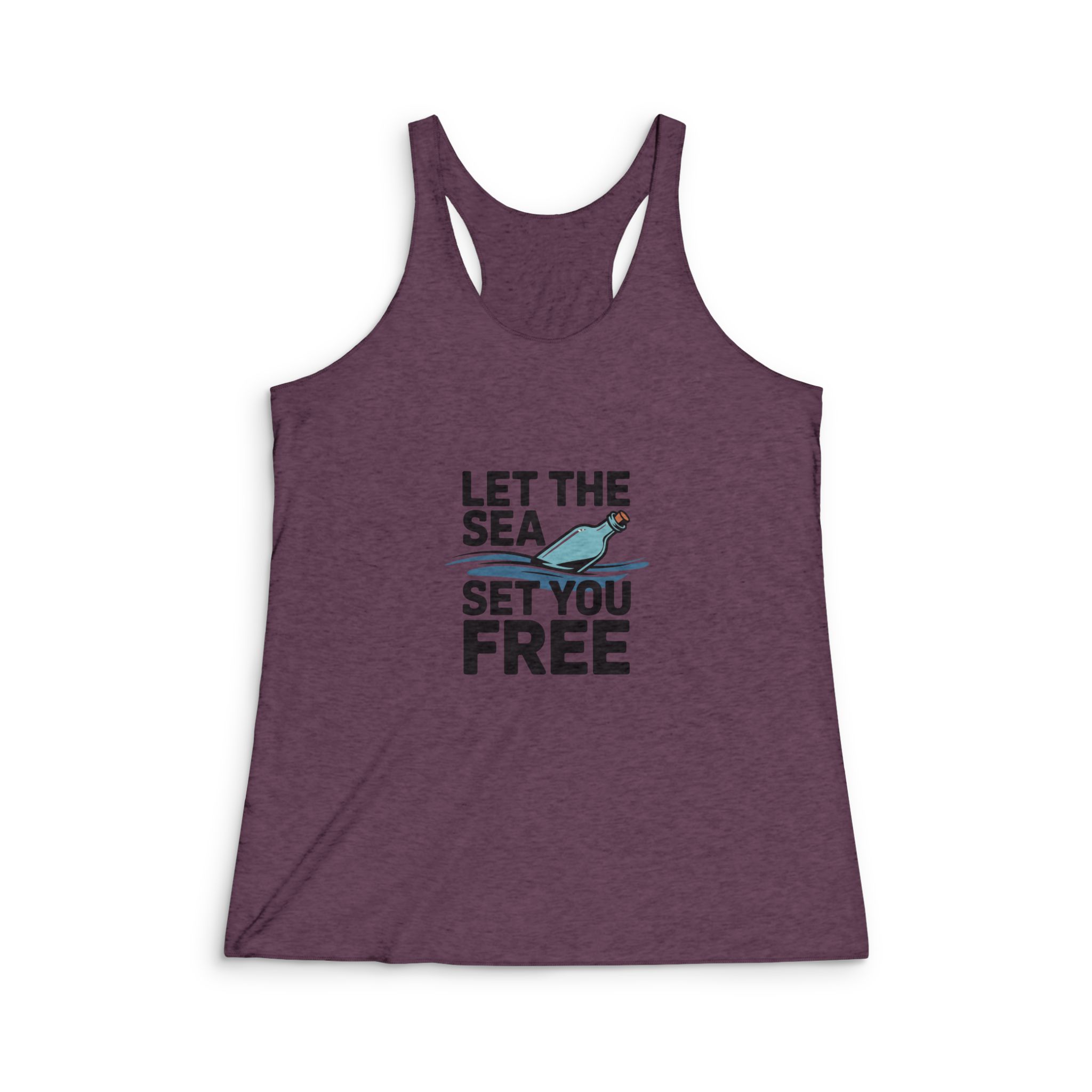 Let Sea Set You Free Bottle Ocean Graphic T Shirt Design Womens Tri Blend Racerback Tank - Image 5