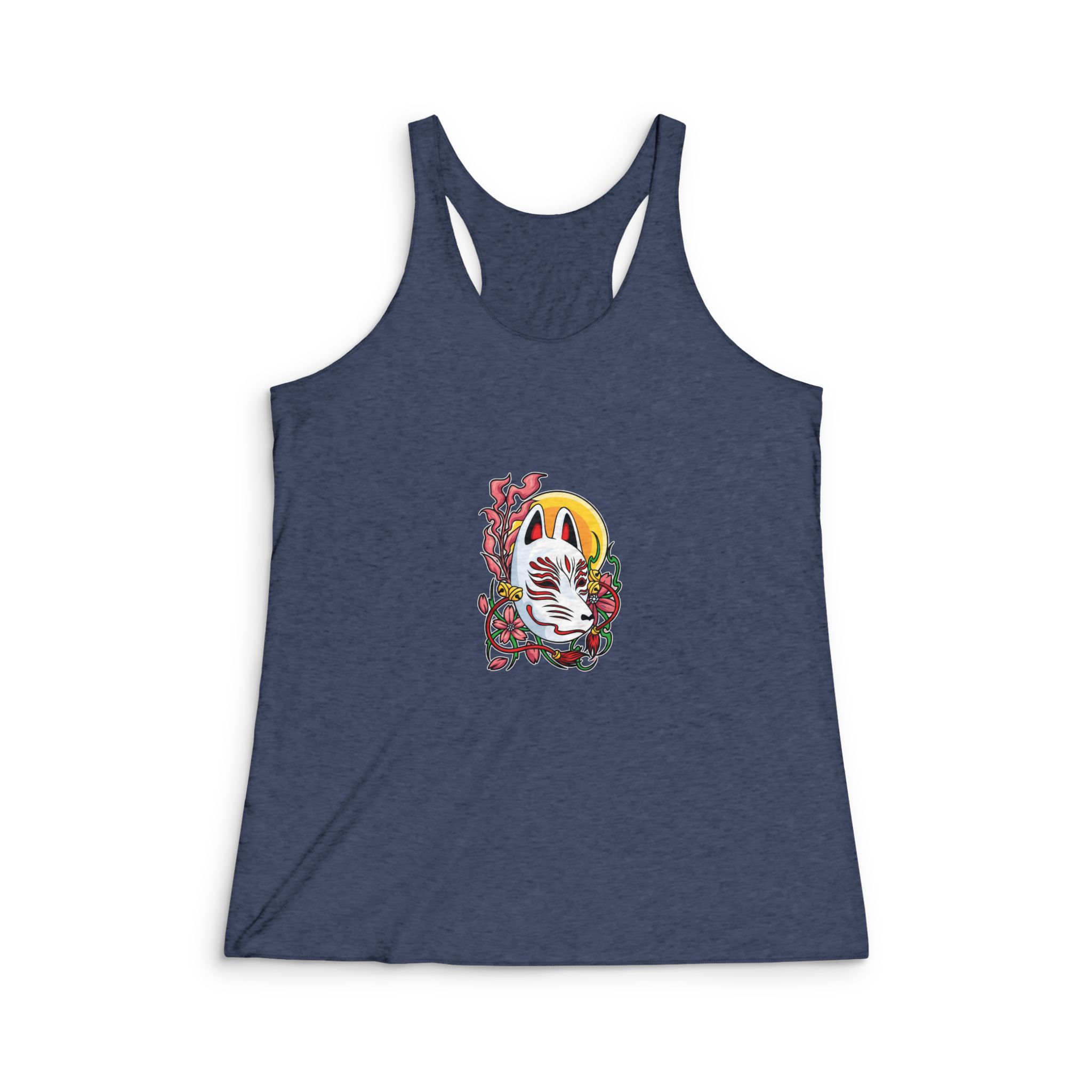 Kitsune Japanese Doll Illustration Womens Tri Blend Racerback Tank - Image 3