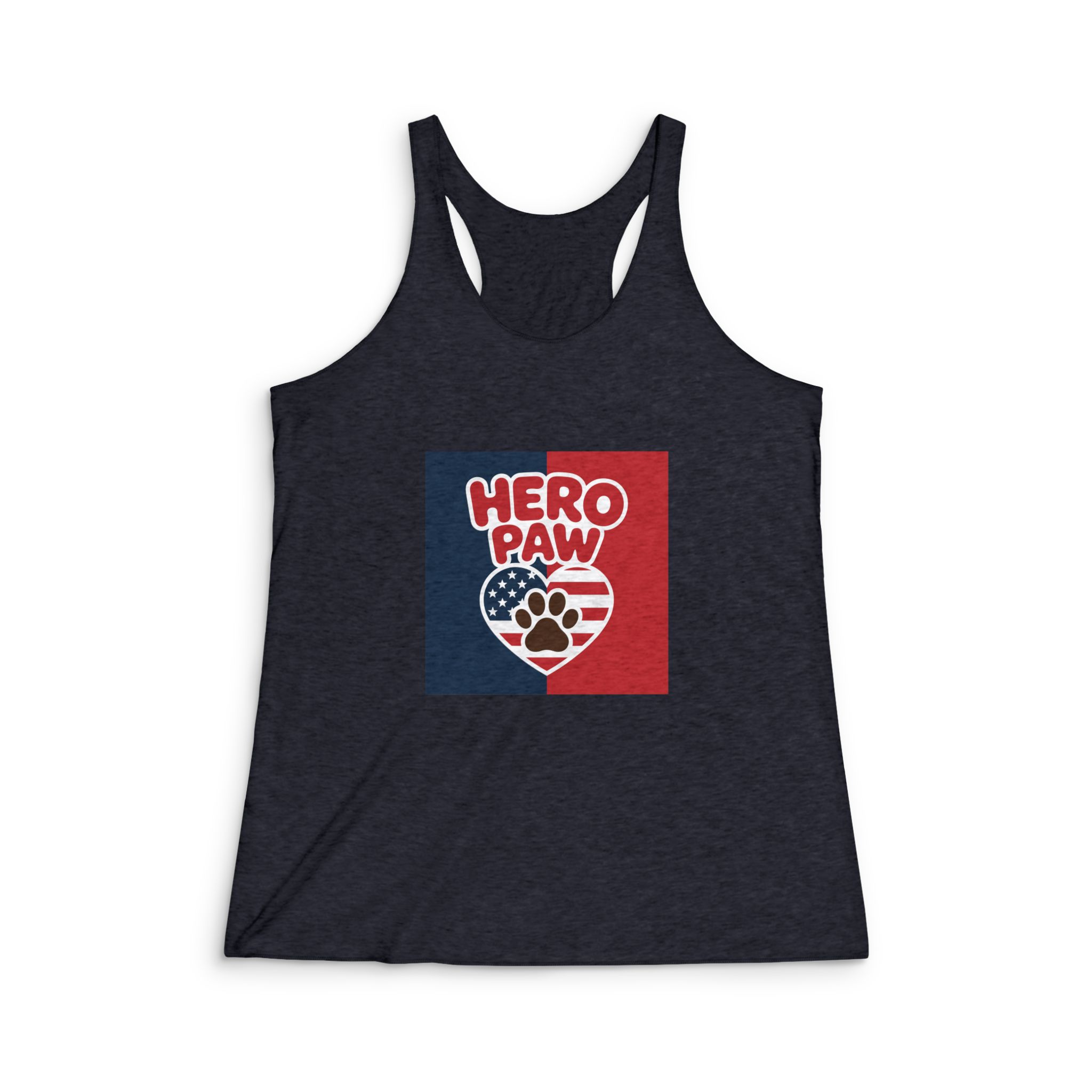 Hero Paw Patriotic Heart With American Flag Paw Print Womens Tri Blend Racerback Tank - Image 2