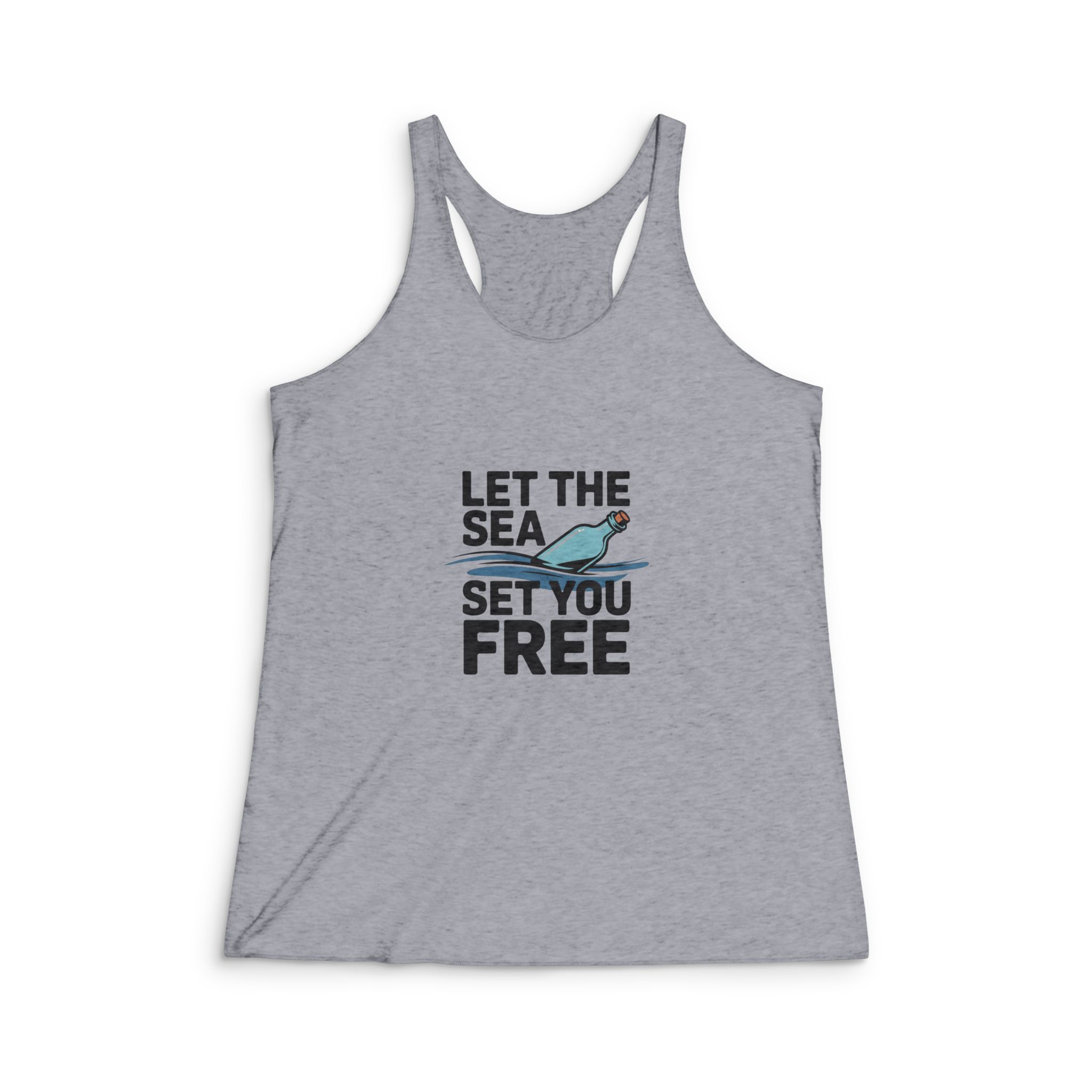 Let Sea Set You Free Bottle Ocean Graphic T Shirt Design Womens Tri Blend Racerback Tank - Image 4