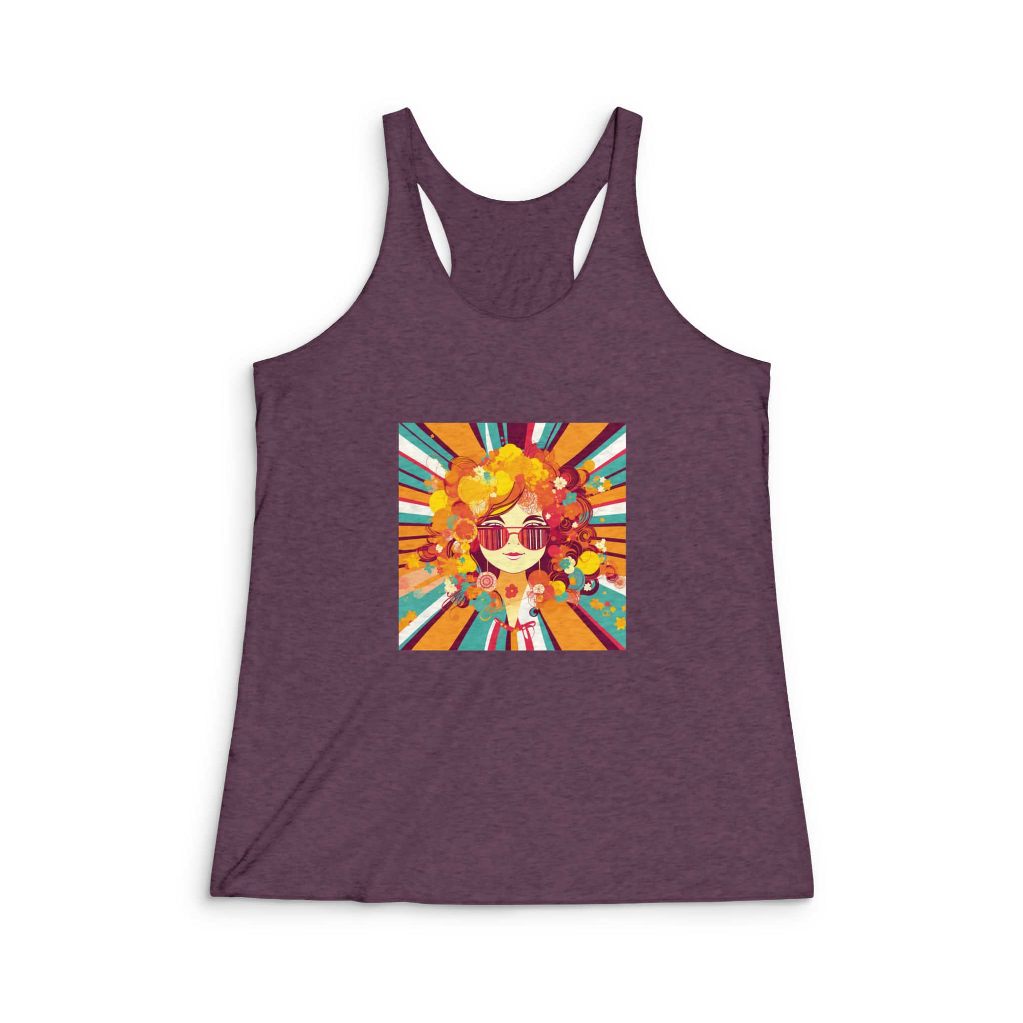 Cartoon Hippie 80s Seamless Miami Vibe Pop Art Deco V6 Womens Tri Blend Racerback Tank - Image 5