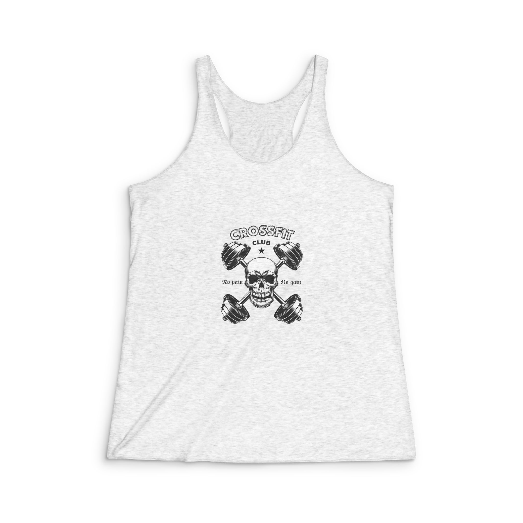 Hard Athletic Gym Crossfit Vintage Emblem Bodybuilder Skull With Barbells Womens Tri Blend Racerback Tank