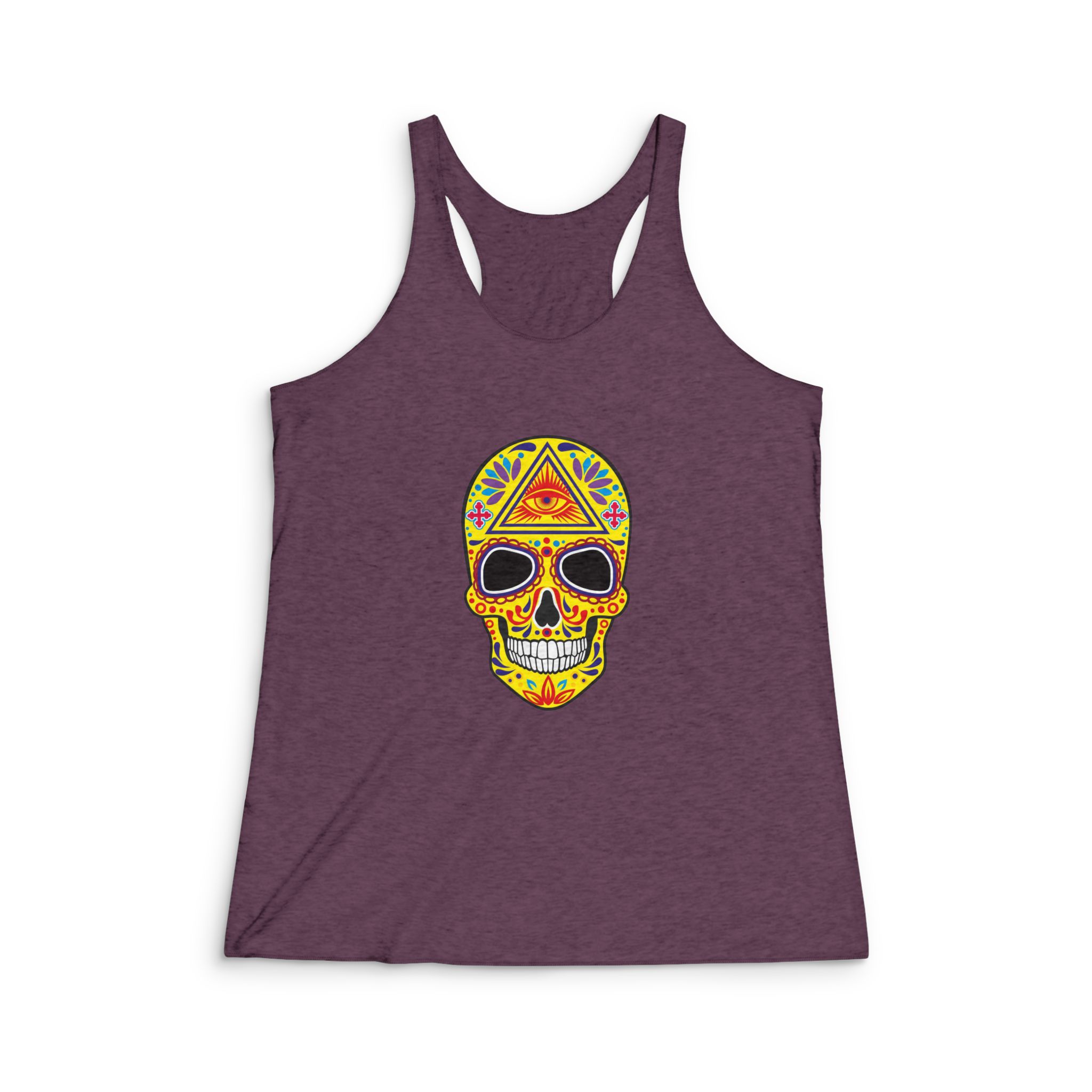 Holy Death Day Dead Mexican Sugar Skull Grunge Vintage Design T Shirts (1) Womens Tri Blend Racerback Tank - Image 5