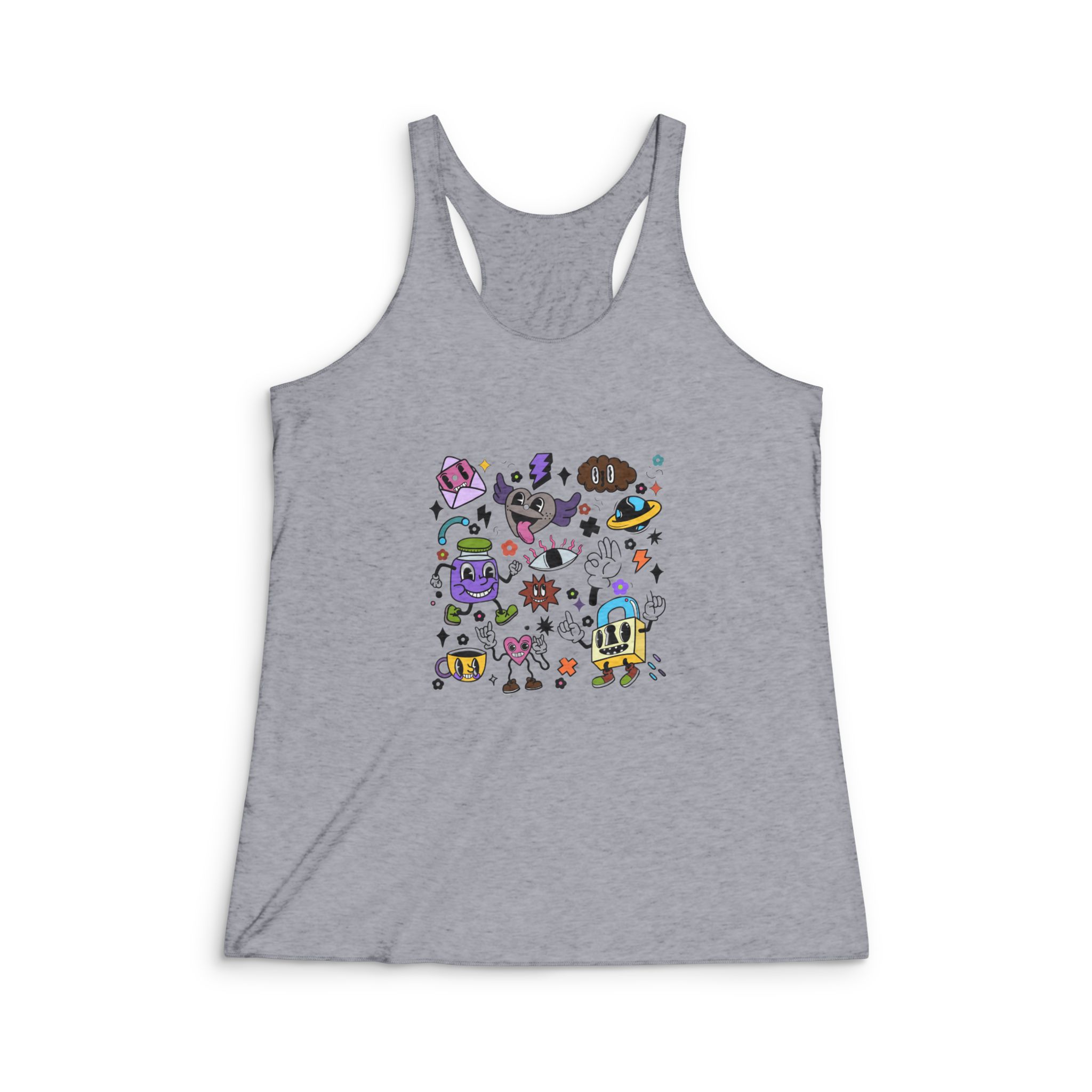 Hand Drawn Abstract Funny Cute Comic Womens Tri Blend Racerback Tank - Image 4