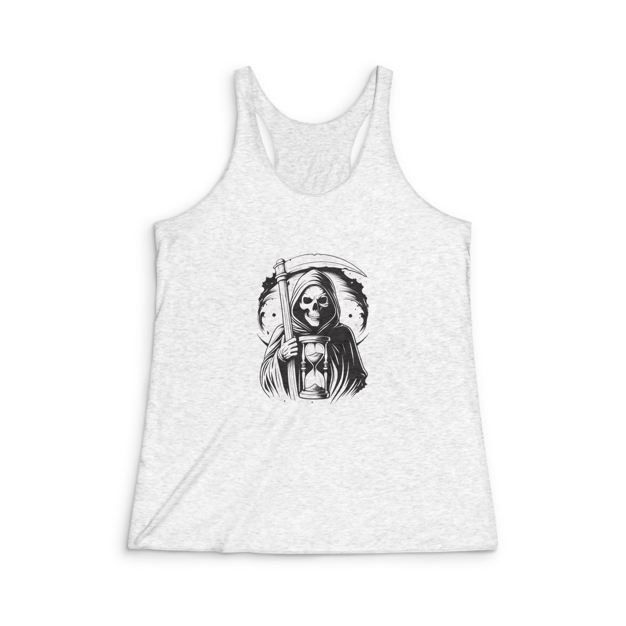 Grim Reaper Holding Hourglass Womens Tri Blend Racerback Tank