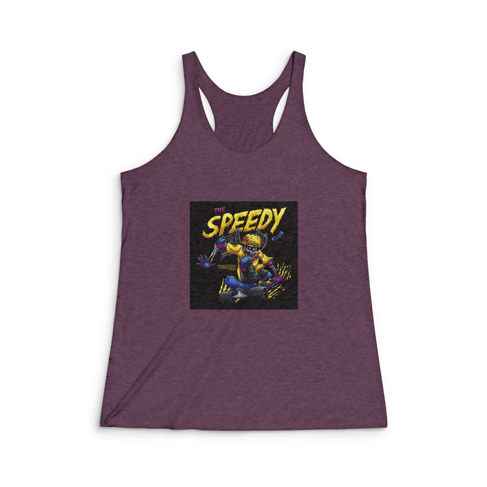 Cruiser Skeleton With Text Illustration Womens Tri Blend Racerback Tank - Image 5