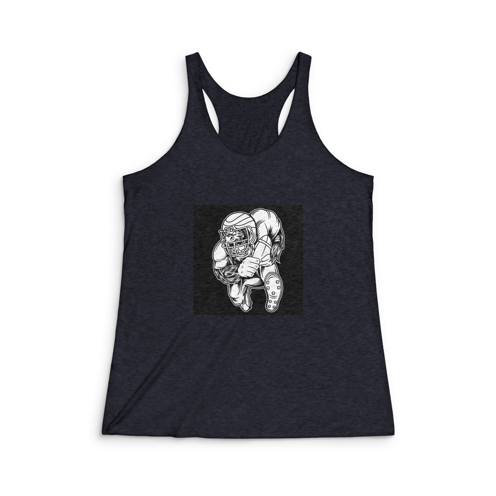 Gorilla Mascot American Football Black White Illustration Womens Tri Blend Racerback Tank - Image 2