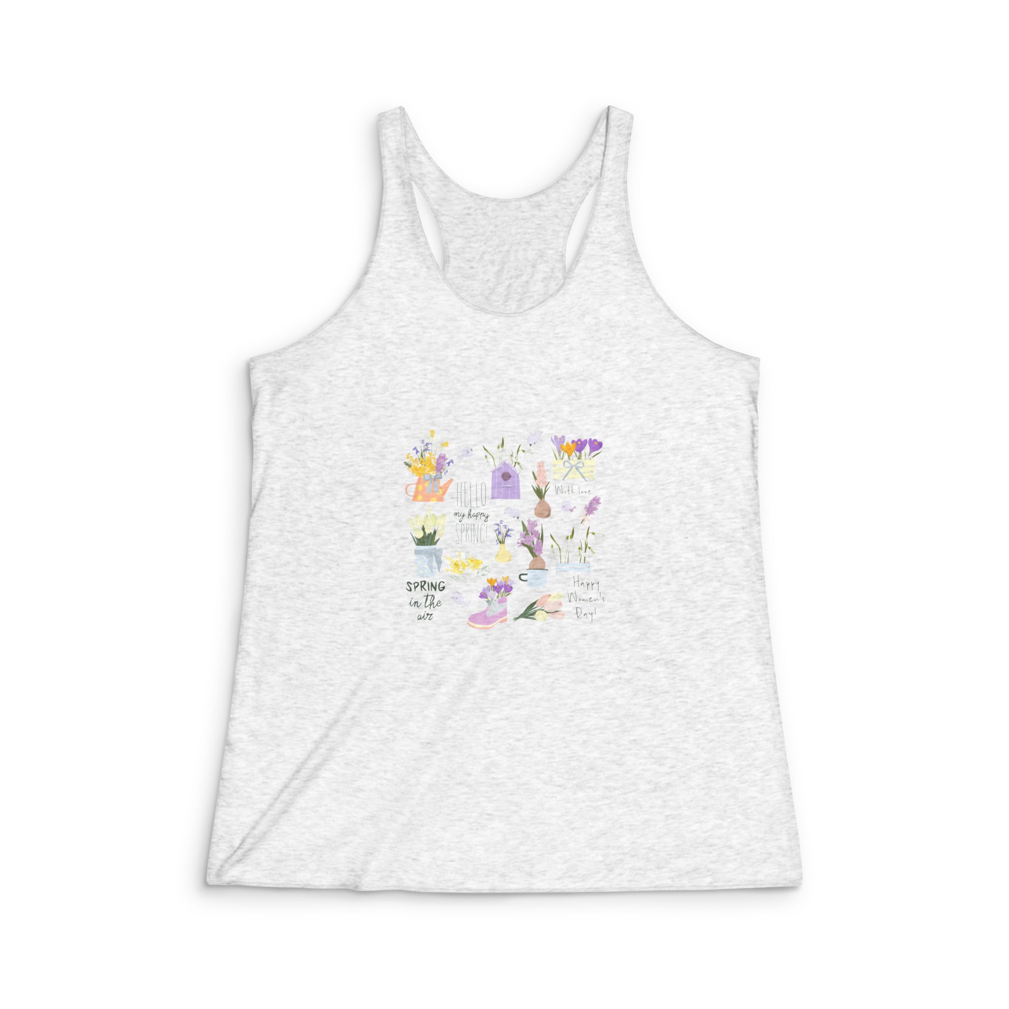 Hello My Happy Spring Womens Tri Blend Racerback Tank
