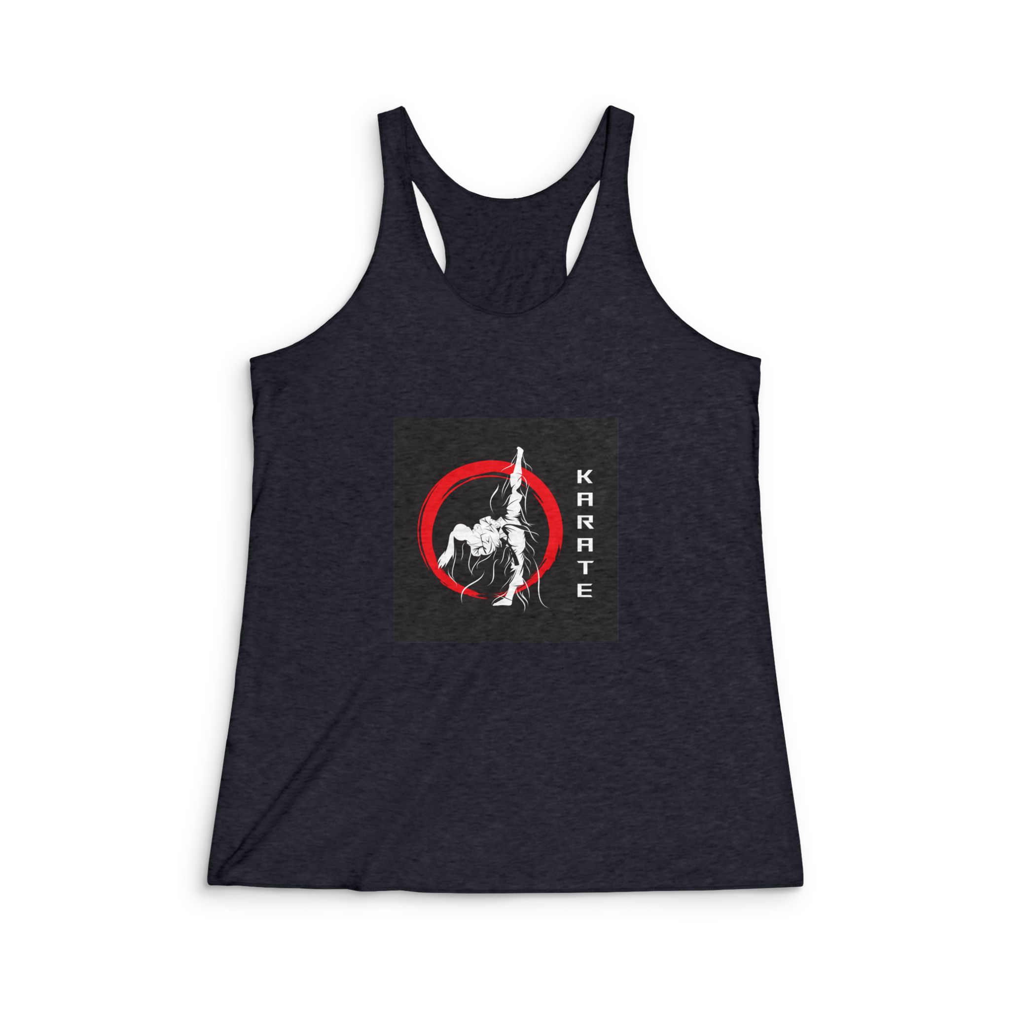 Karate Fighter Movement Technique Silhouette With Abstract Wind Effect Womens Tri Blend Racerback Tank - Image 2