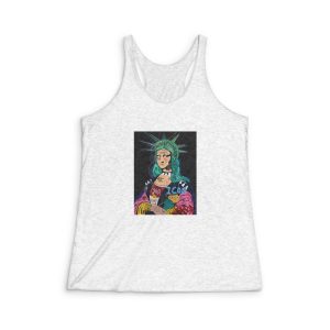 Hand Drawn Mona Lisa Painting Illustration Womens Tri Blend Racerback Tank