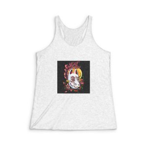 Kitsune Japanese Doll With Text Illustration Womens Tri Blend Racerback Tank