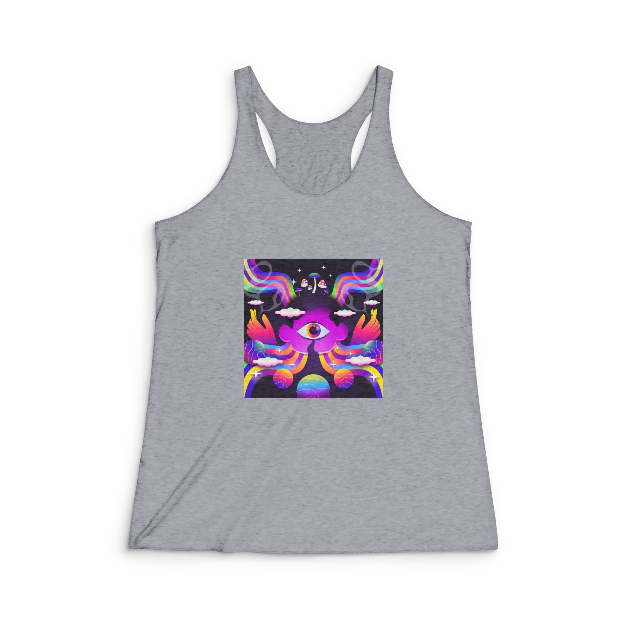 Gradient Psychedelic Illustration Womens Tri Blend Racerback Tank - Image 4
