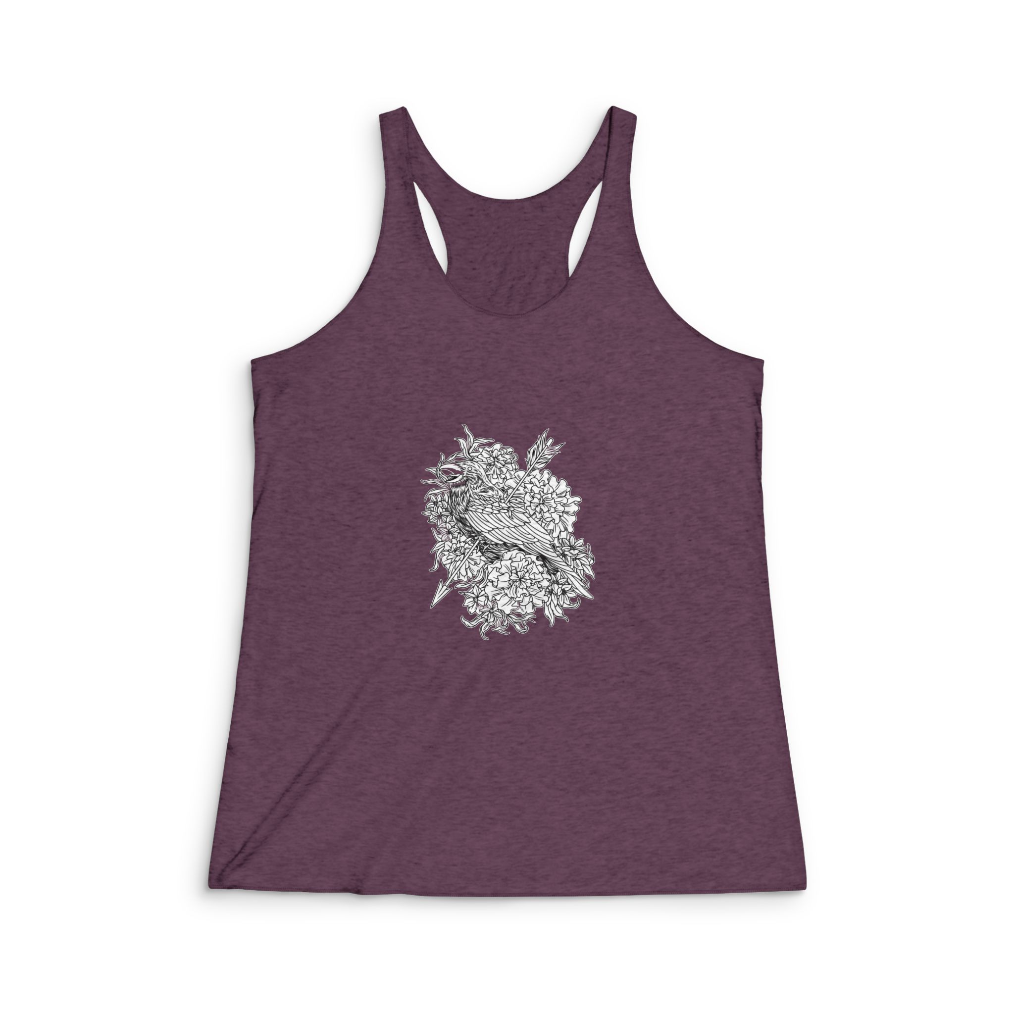Grace Raven Black White Illustration Womens Tri Blend Racerback Tank - Image 5