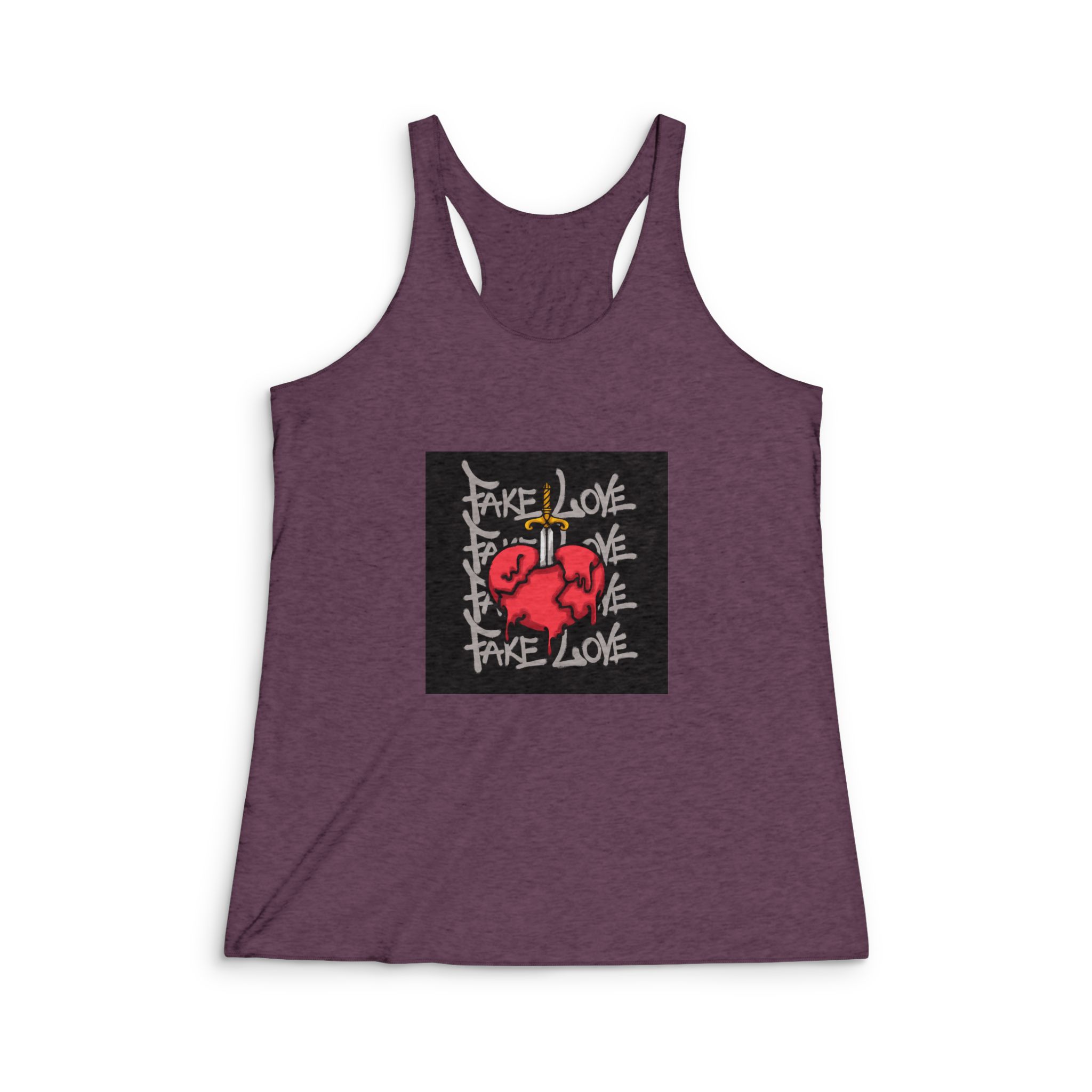 Heart Pierced By Sword Urban Streetwear T Shirt Design Womens Tri Blend Racerback Tank - Image 5