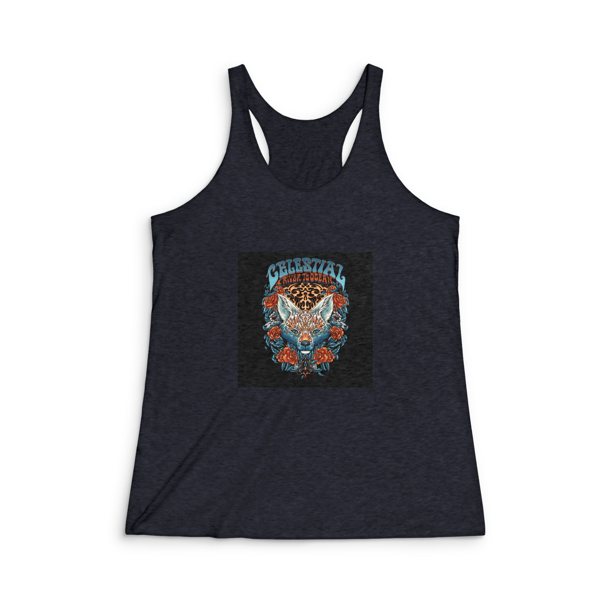 Kitsune With Text Illustration Womens Tri Blend Racerback Tank - Image 2