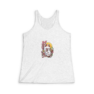 Kitsune Japanese Doll Illustration Womens Tri Blend Racerback Tank