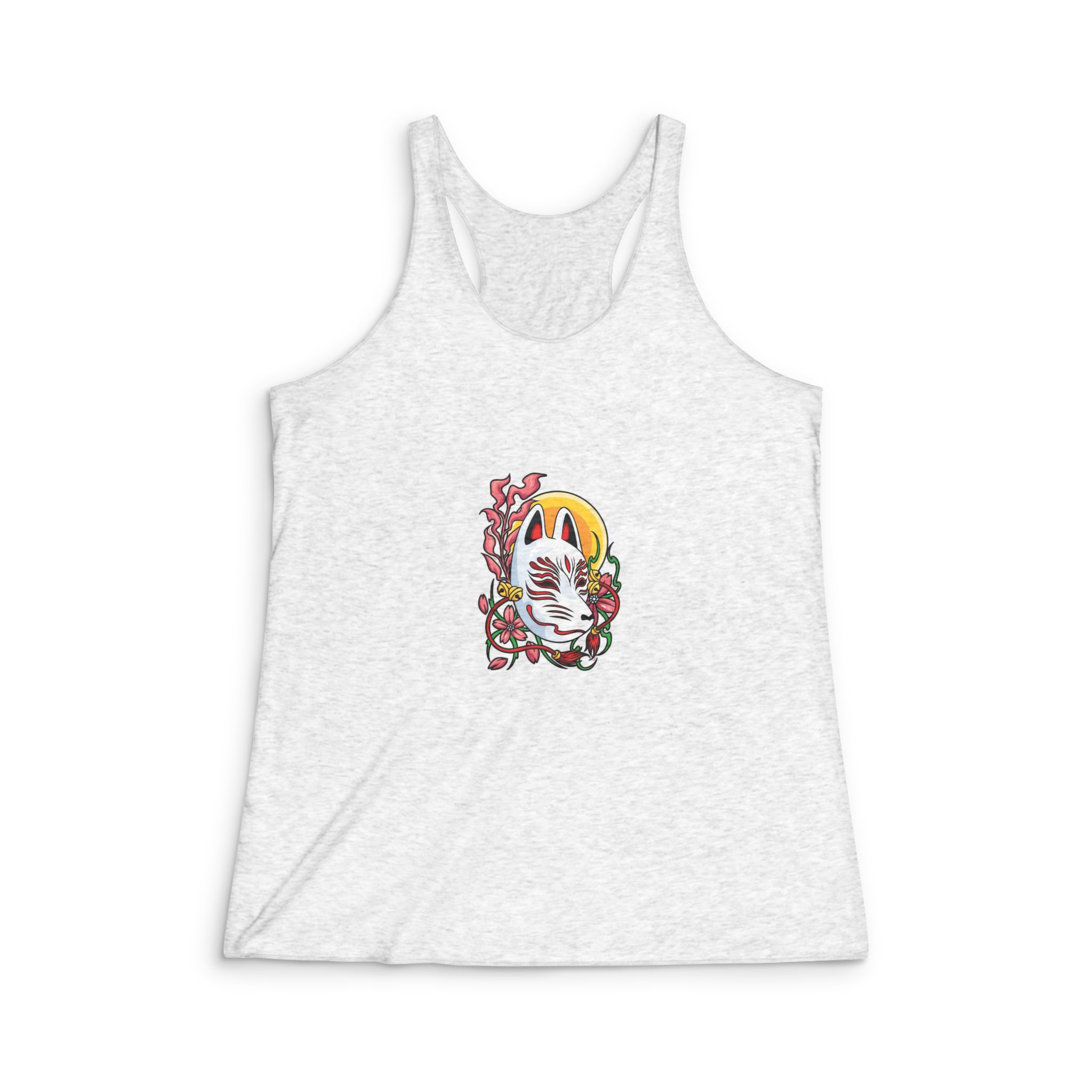 Kitsune Japanese Doll Illustration Womens Tri Blend Racerback Tank