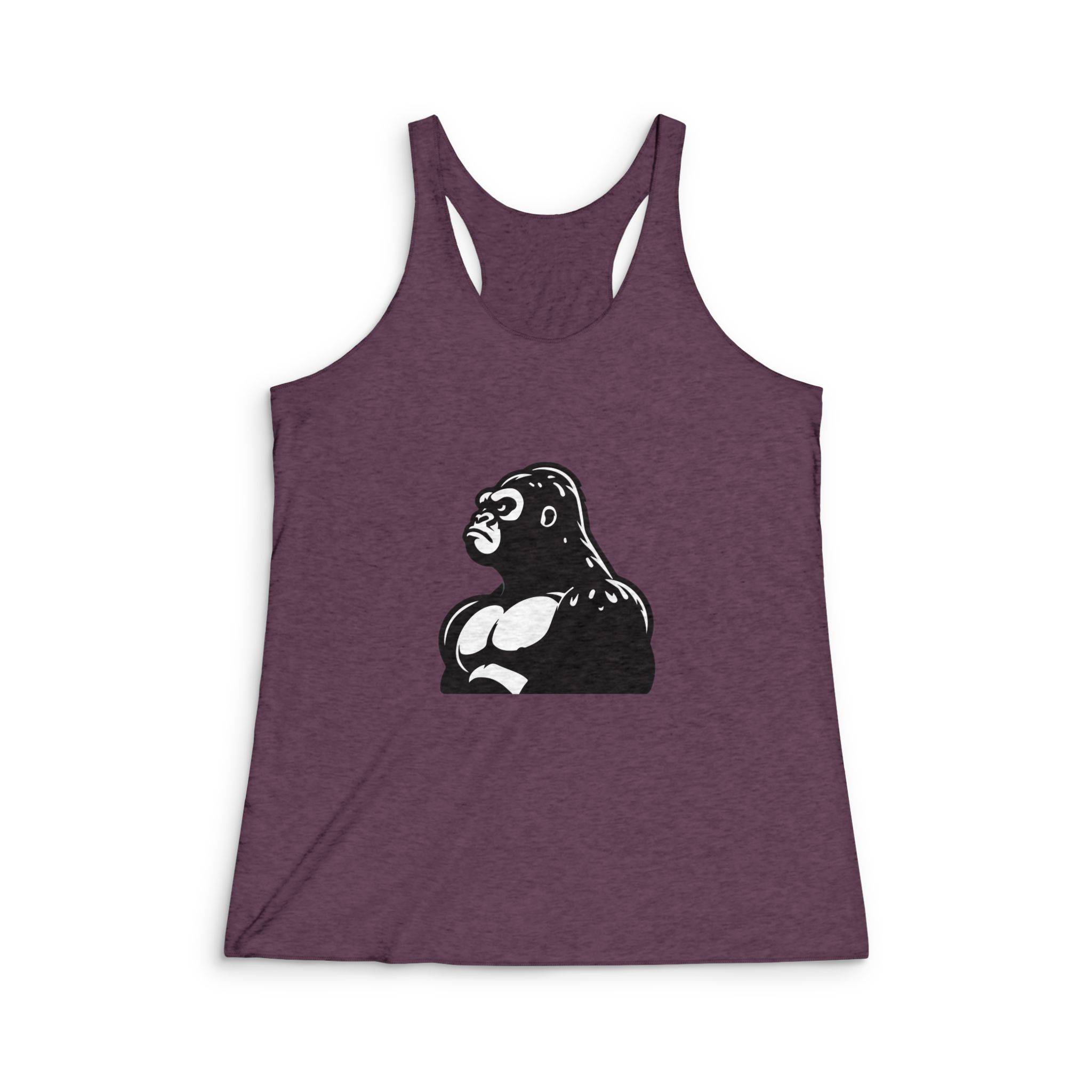 Gorilla Silhouette With Gray Background Womens Tri Blend Racerback Tank - Image 5