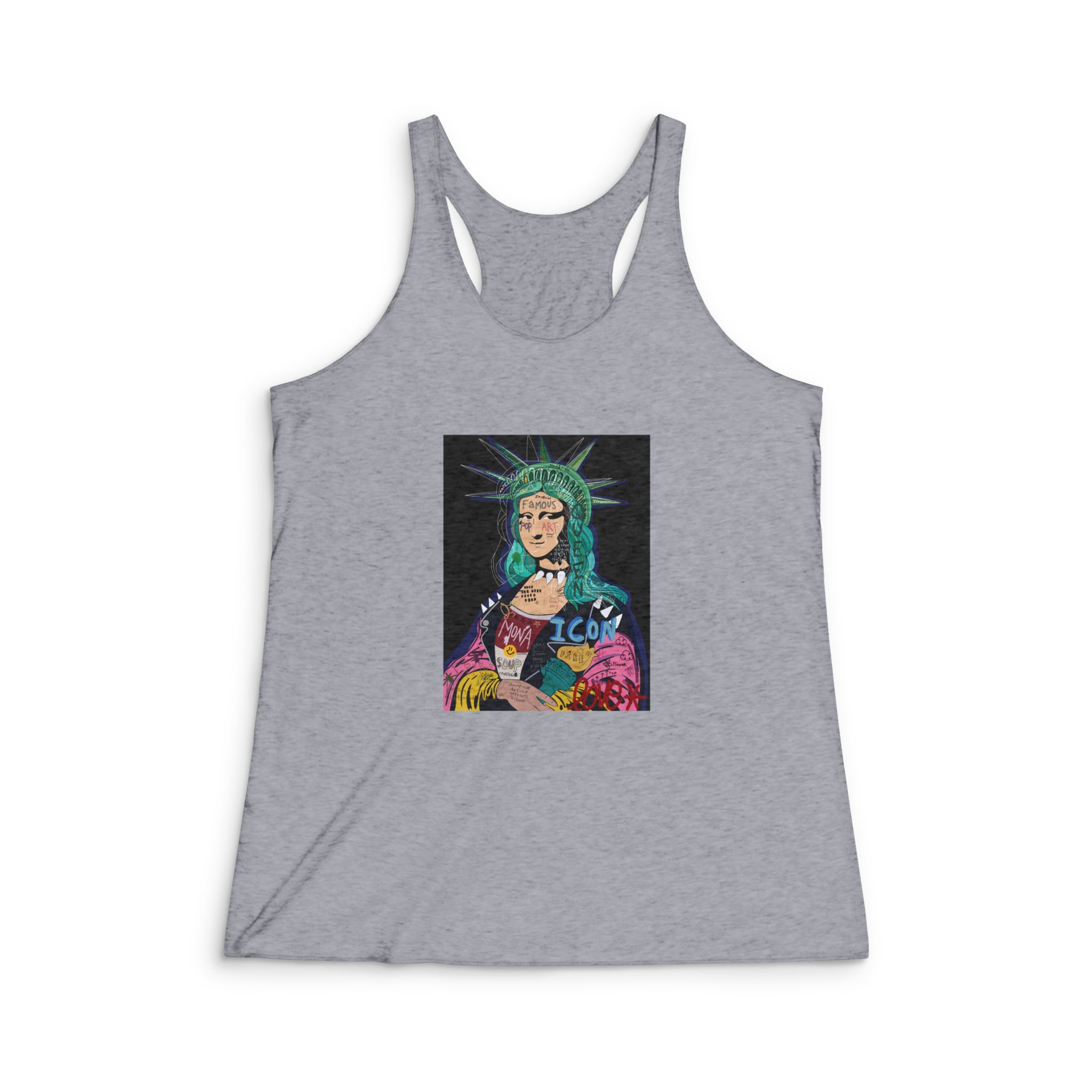 Hand Drawn Mona Lisa Painting Illustration Womens Tri Blend Racerback Tank - Image 4