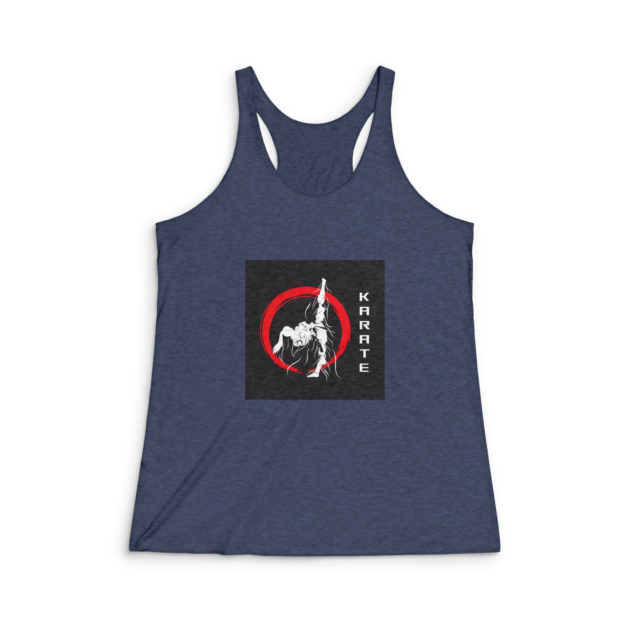 Karate Fighter Movement Technique Silhouette With Abstract Wind Effect Womens Tri Blend Racerback Tank - Image 3