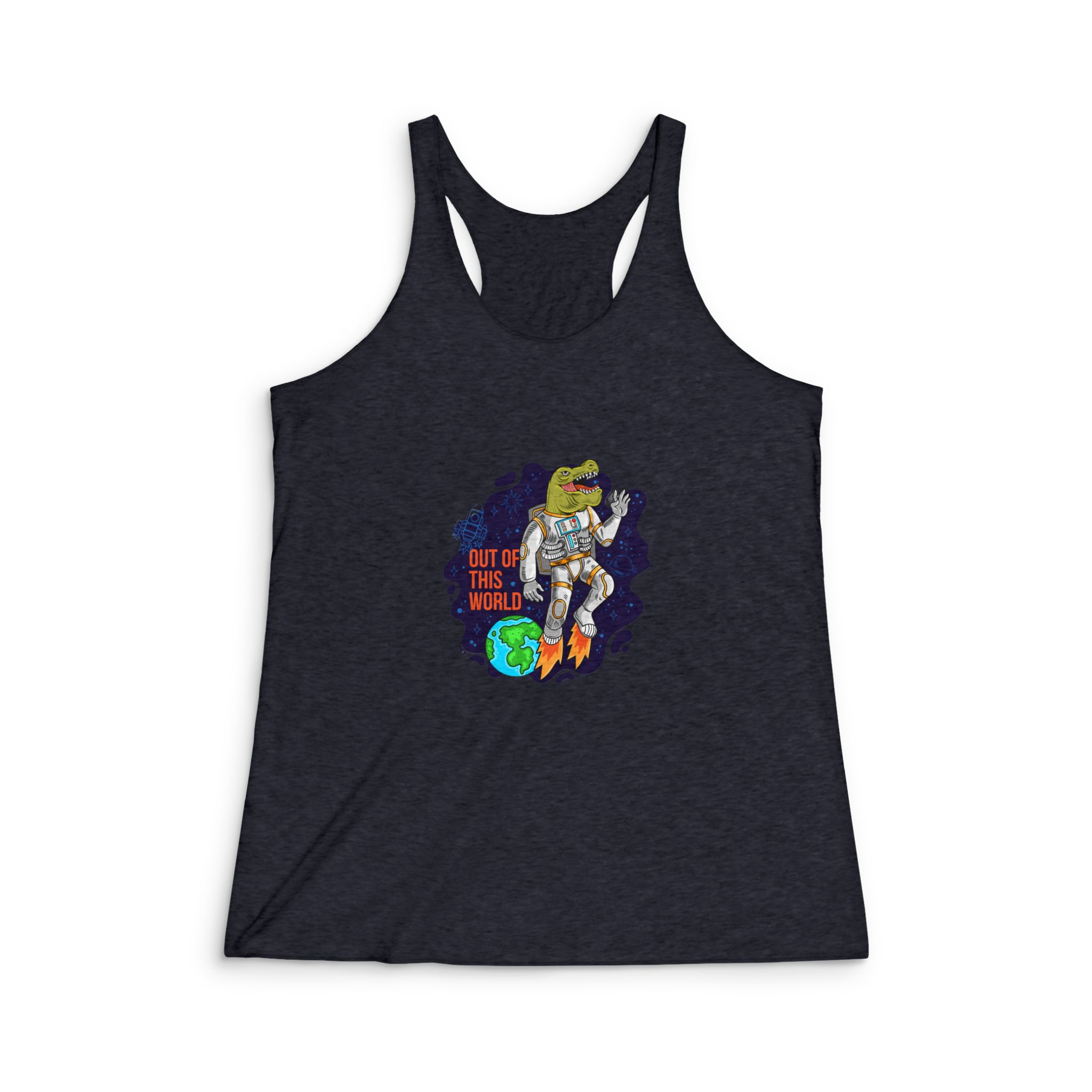 Cool Dude In Space Suit Astronaut Dino T Rex Womens Tri Blend Racerback Tank - Image 2