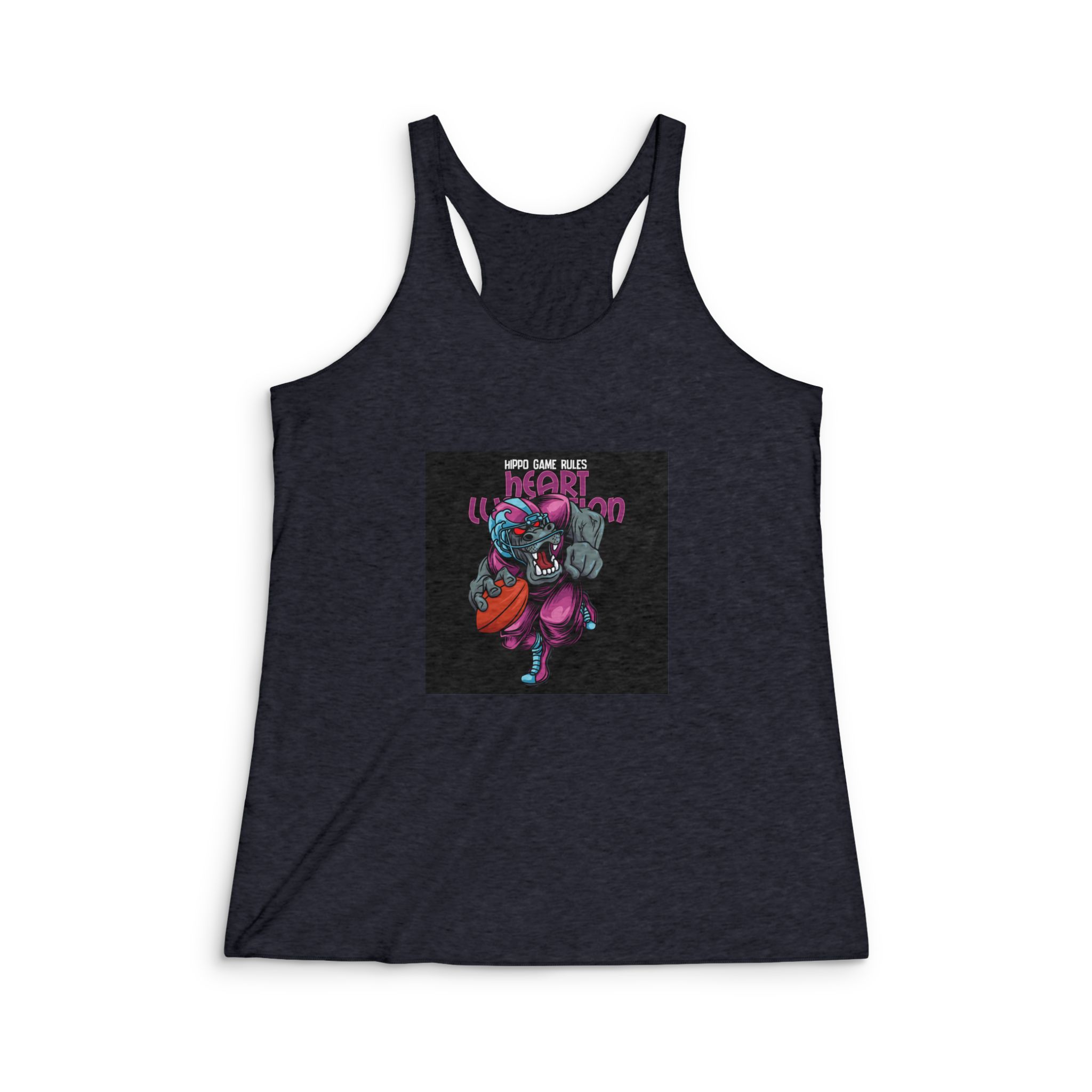 Hippo Mascot American Football With Text Illustration Womens Tri Blend Racerback Tank - Image 2