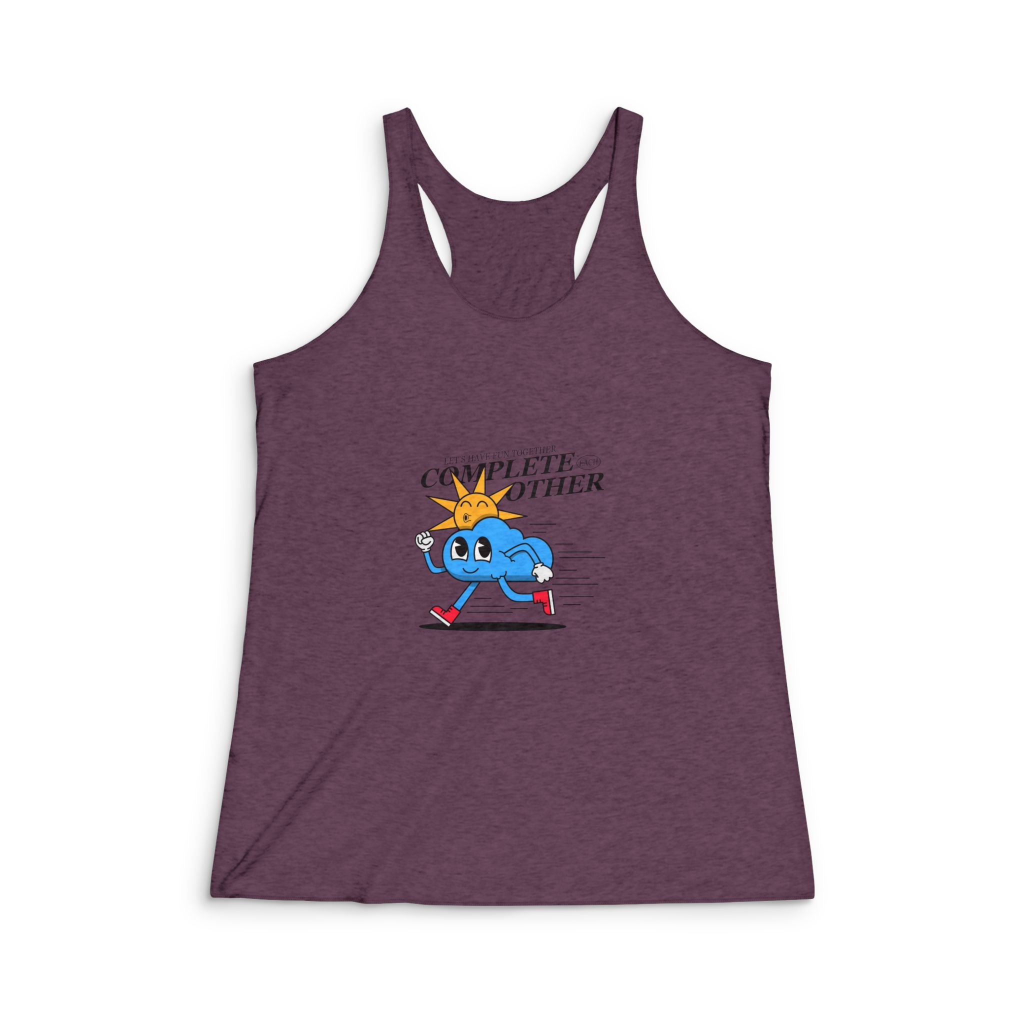 Hand Drawn Illustration Friendly Sun Clouds Womens Tri Blend Racerback Tank - Image 5